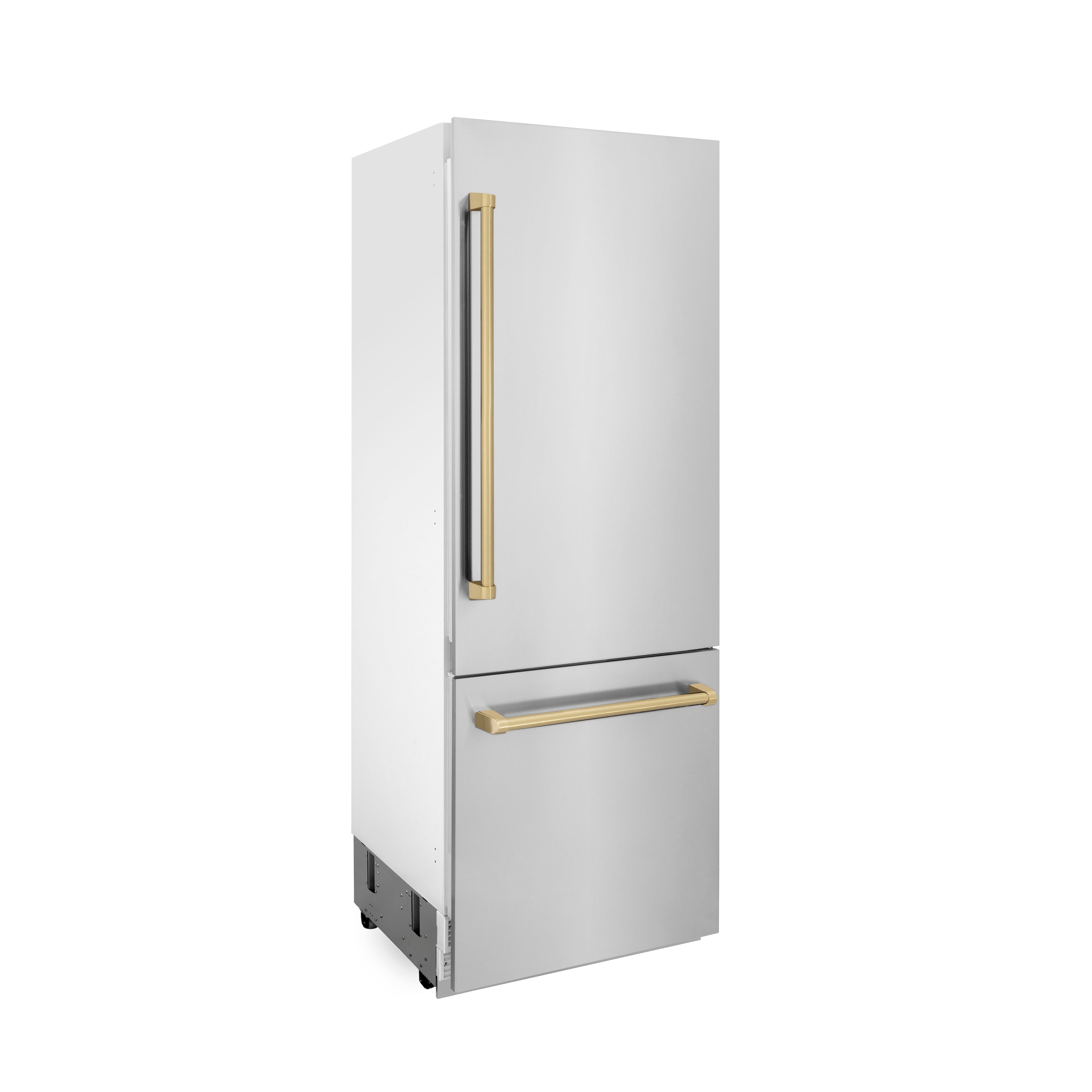ZLINE 30” Autograph Edition 16.1 cu. ft. Built-in 2-Door Bottom Freezer Refrigerator with Internal Water and Ice Dispenser in Stainless Steel with Champagne Bronze Accents