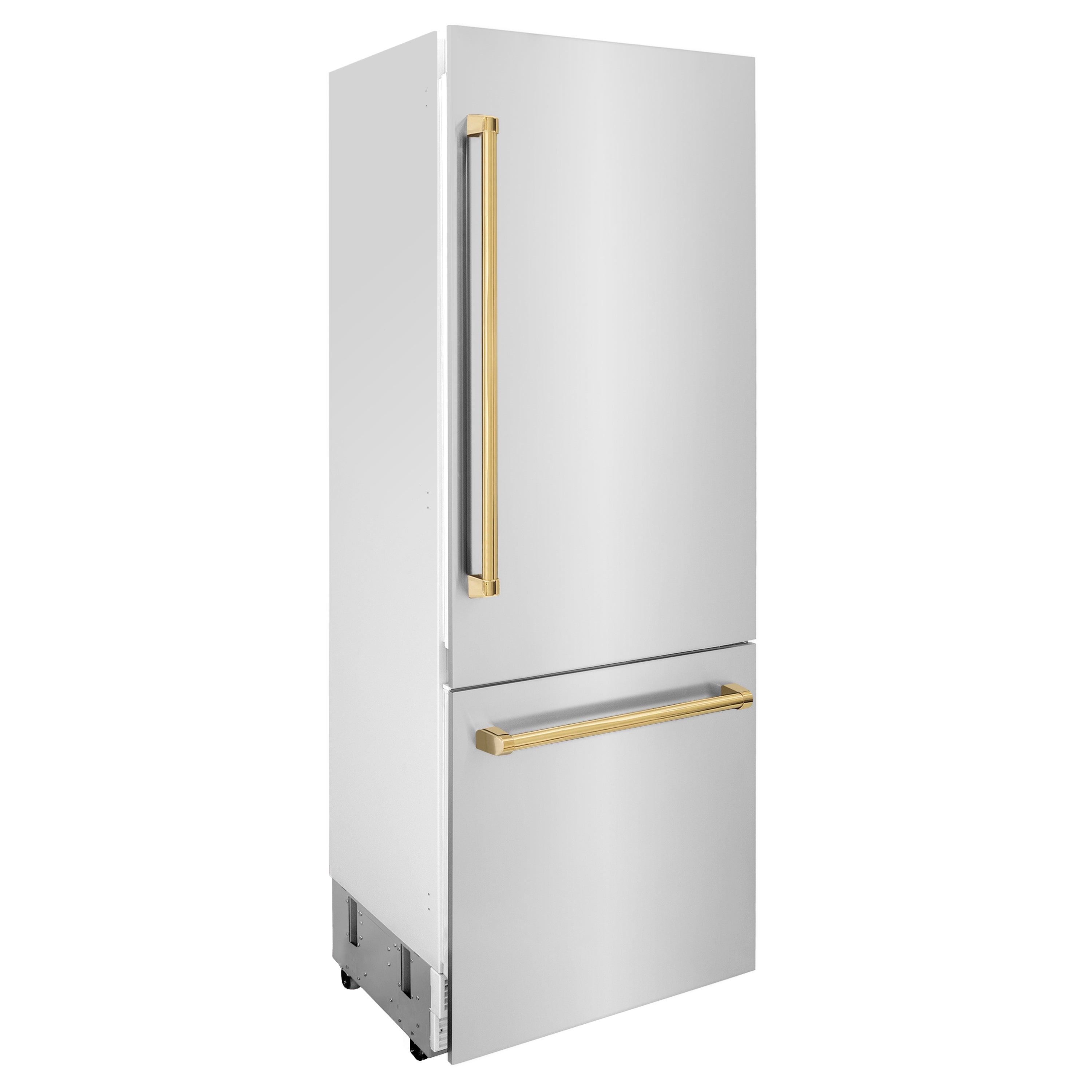 ZLINE 30” Autograph Edition 16.1 cu. ft. Built-in 2-Door Bottom Freezer Refrigerator with Internal Water and Ice Dispenser in Stainless Steel with Polished Gold Accents