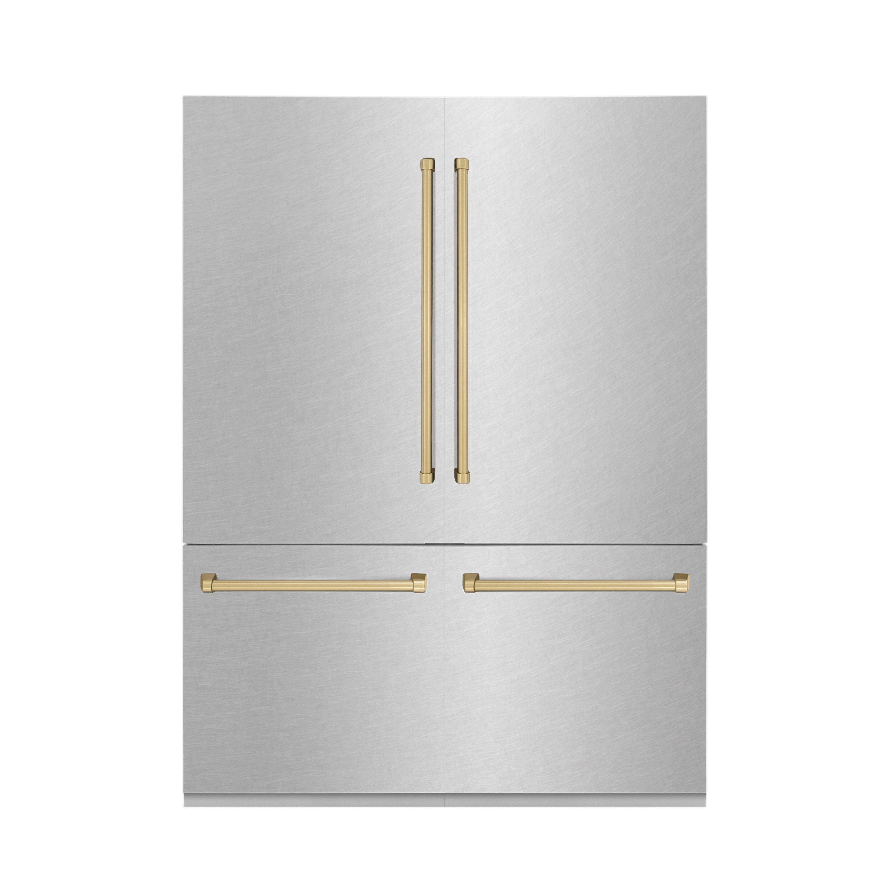 ZLINE 60" Autograph Edition 32.2 cu. ft. Built-in 4-Door French Door Refrigerator with Internal Water and Ice Dispenser in Fingerprint Resistant Stainless Steel with Champagne Bronze Accents (RBIVZ-SN-60-CB)