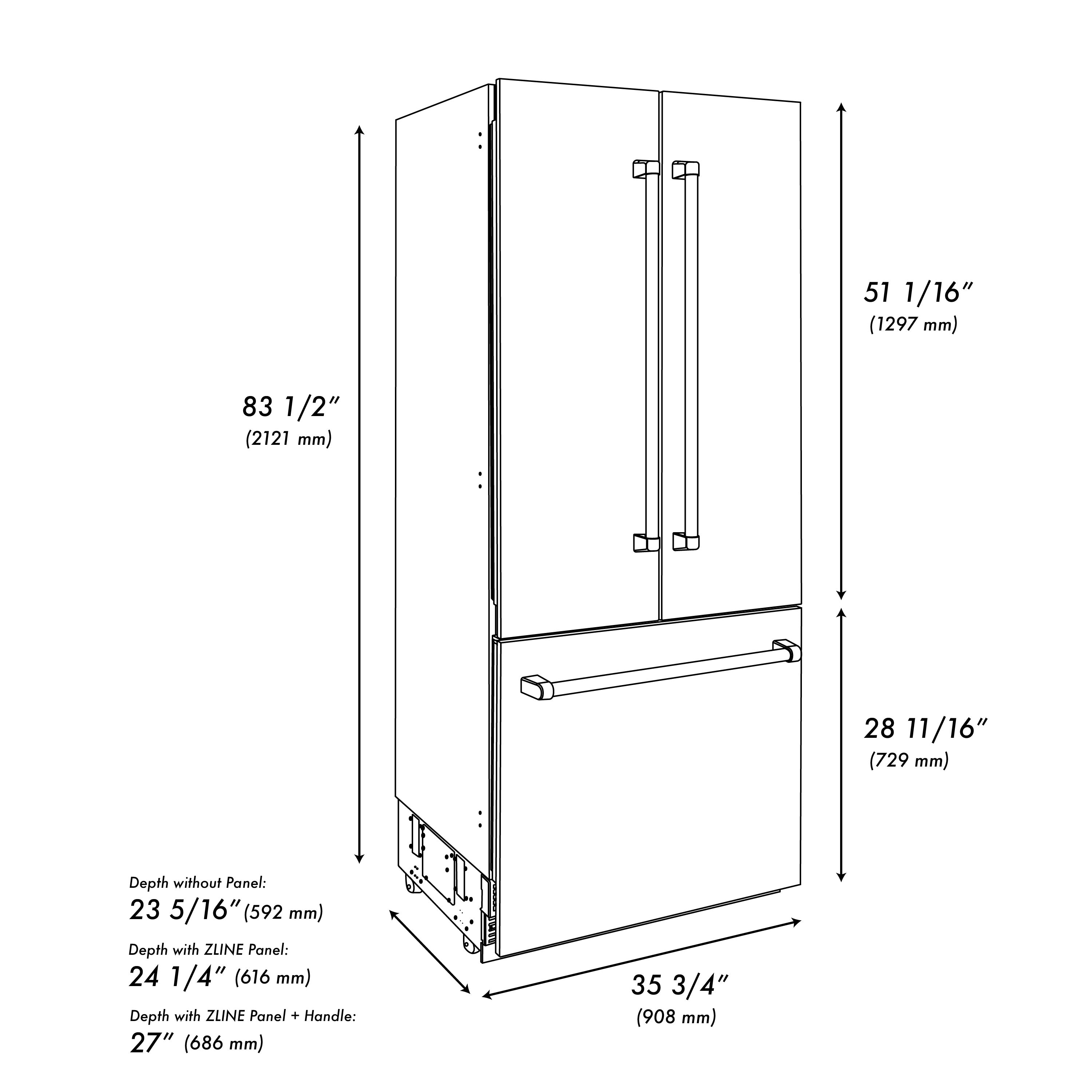 ZLINE 36" 19.6 cu. ft. Built-In 3-Door French Door Refrigerator with Internal Water and Ice Dispenser in Stainless Steel