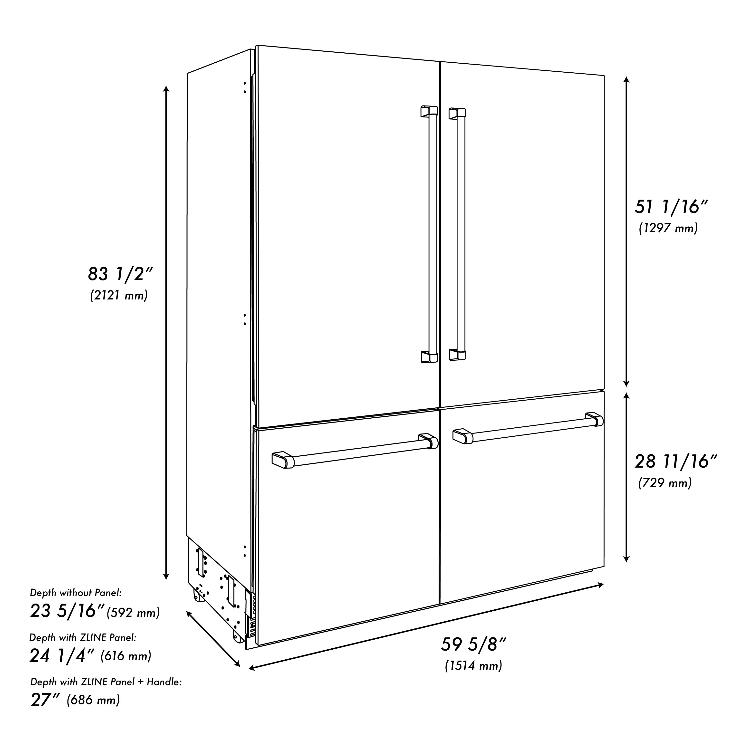 ZLINE 60" 32.2 cu. ft. Built-In 4-Door French Door Refrigerator with Internal Water and Ice Dispenser in Stainless Steel