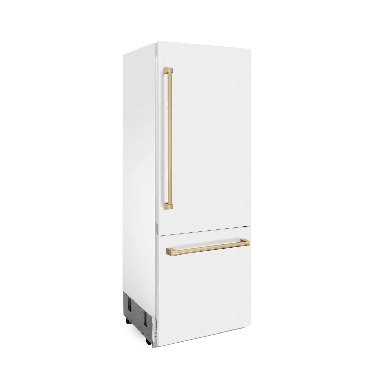 ZLINE 30" Autograph Edition 16.1 cu. ft. Built-in 2-Door Bottom Freezer Refrigerator with Internal Water and Ice Dispenser in White Matte with Champagne Bronze Accents (RBIVZ-WM-30-CB)