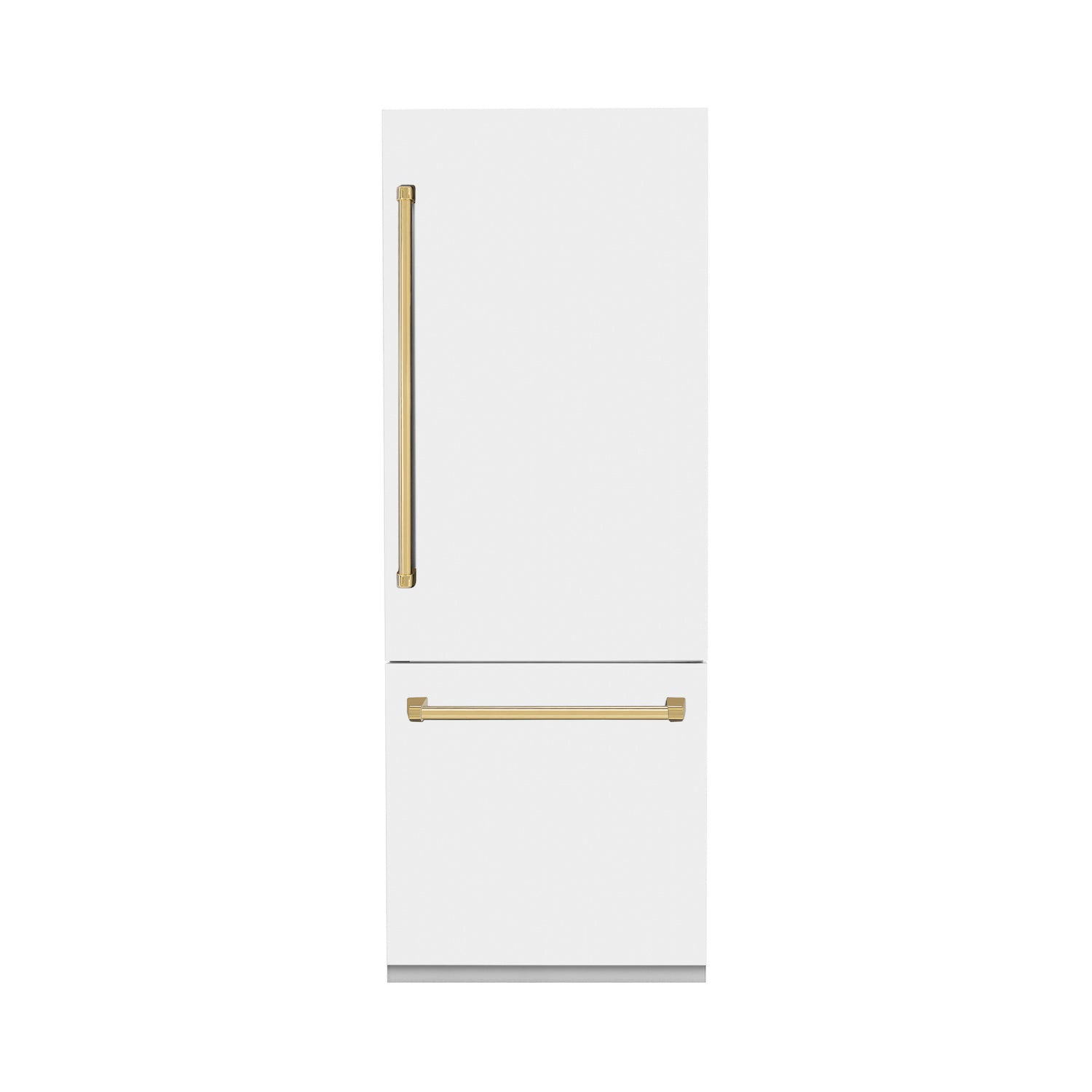 ZLINE 30" Autograph Edition 16.1 cu. ft. Built-in 2-Door Bottom Freezer Refrigerator with Internal Water and Ice Dispenser in White Matte with Gold Accents (RBIVZ-WM-30-G)