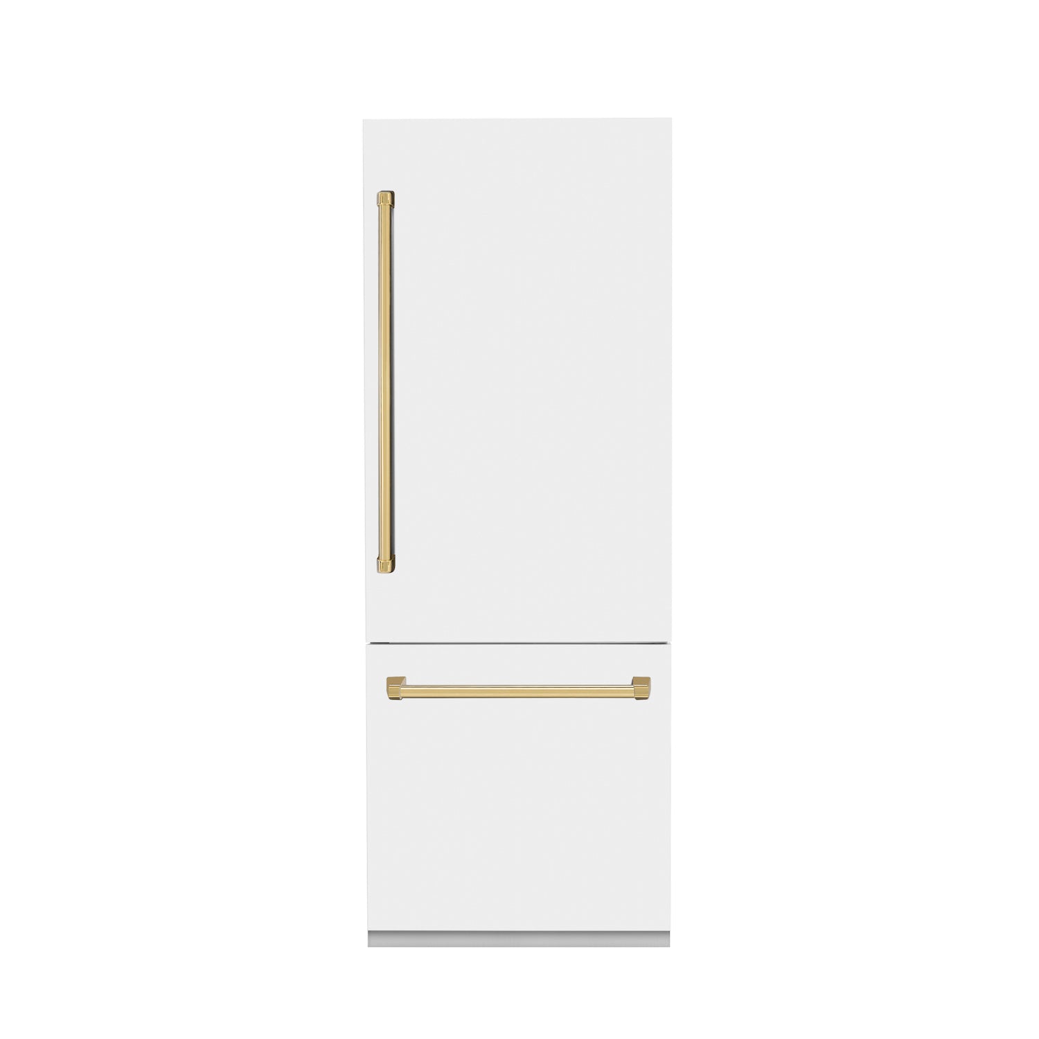 ZLINE 30" Autograph Edition 16.1 cu. ft. Built-in 2-Door Bottom Freezer Refrigerator with Internal Water and Ice Dispenser in White Matte with Gold Accents (RBIVZ-WM-30-G)