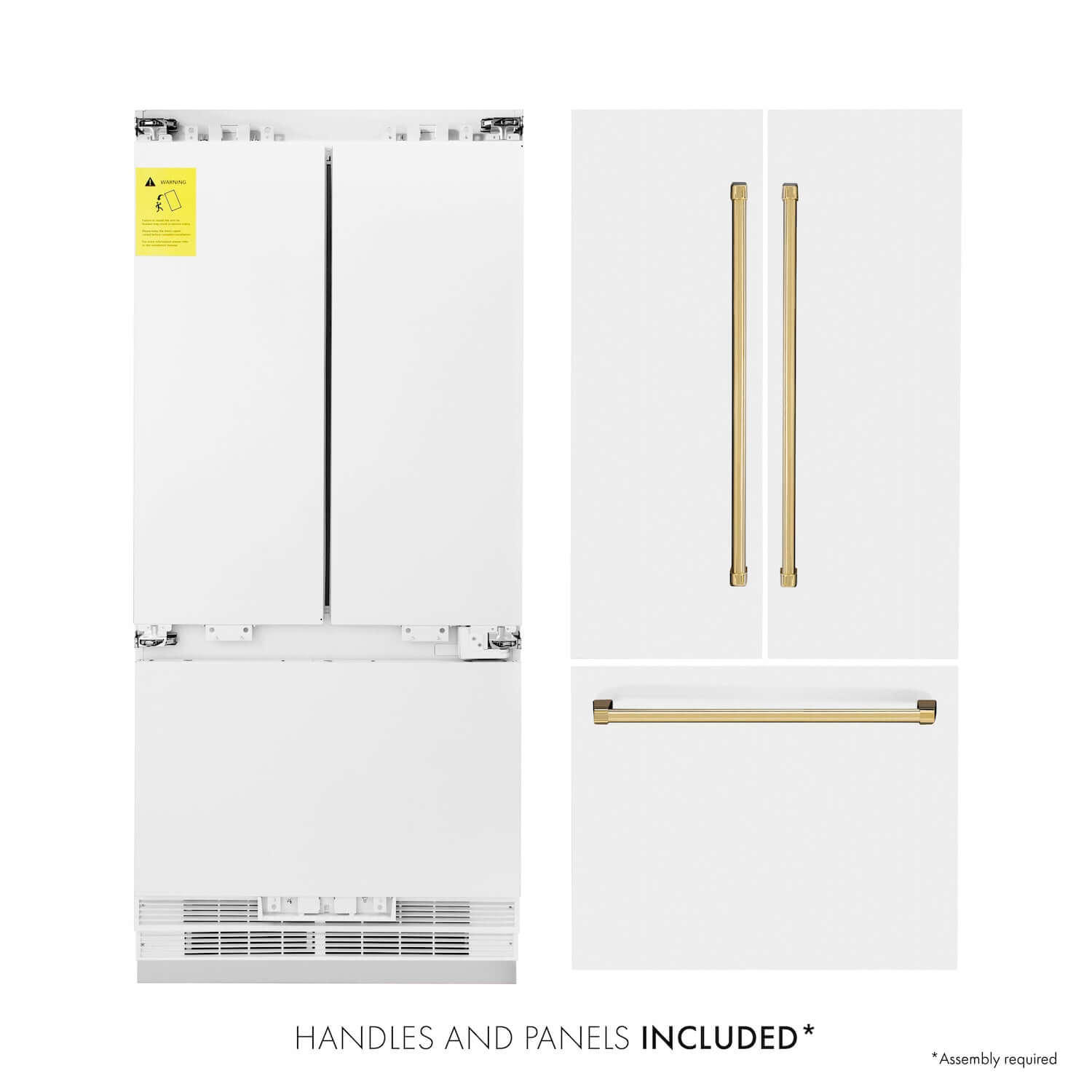ZLINE 36" Autograph Edition 19.6 cu. ft. Built-in 3-Door French Door Refrigerator with Internal Water and Ice Dispenser in White Matte with Gold Accents (RBIVZ-WM-36-G)
