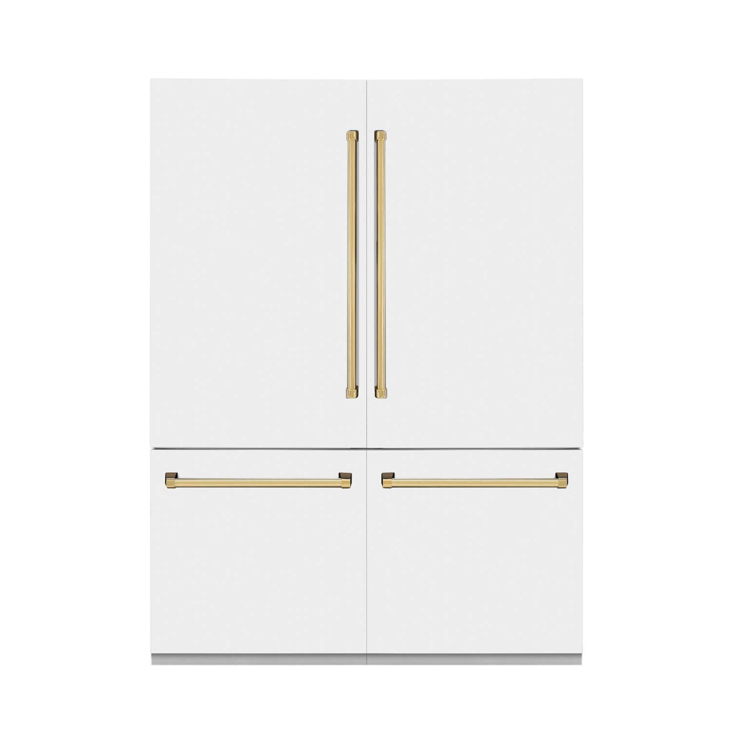 ZLINE 60" Autograph Edition 32.2 cu. ft. Built-in 4-Door French Door Refrigerator with Internal Water and Ice Dispenser in White Matte with Gold Accents (RBIVZ-WM-60-G)