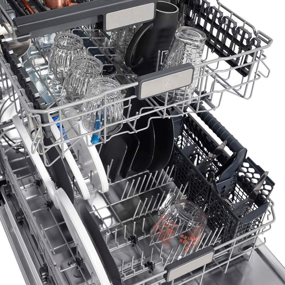 ZLINE 24" Monument Series 3rd Rack Top Touch Control Dishwasher in Black Matte with Stainless Steel Tub, 45dBa