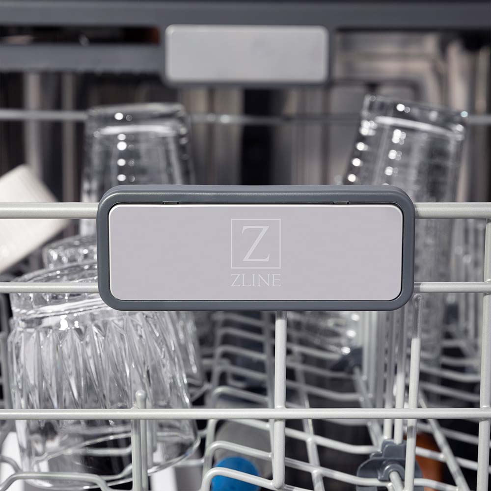 ZLINE Autograph Edition 24" Monument Series 3rd Rack Top Control Built-In Tall Tub Dishwasher in Stainless Steel with Matte Black Handle, 45dBa (DWMTZ-304-24-MB)
