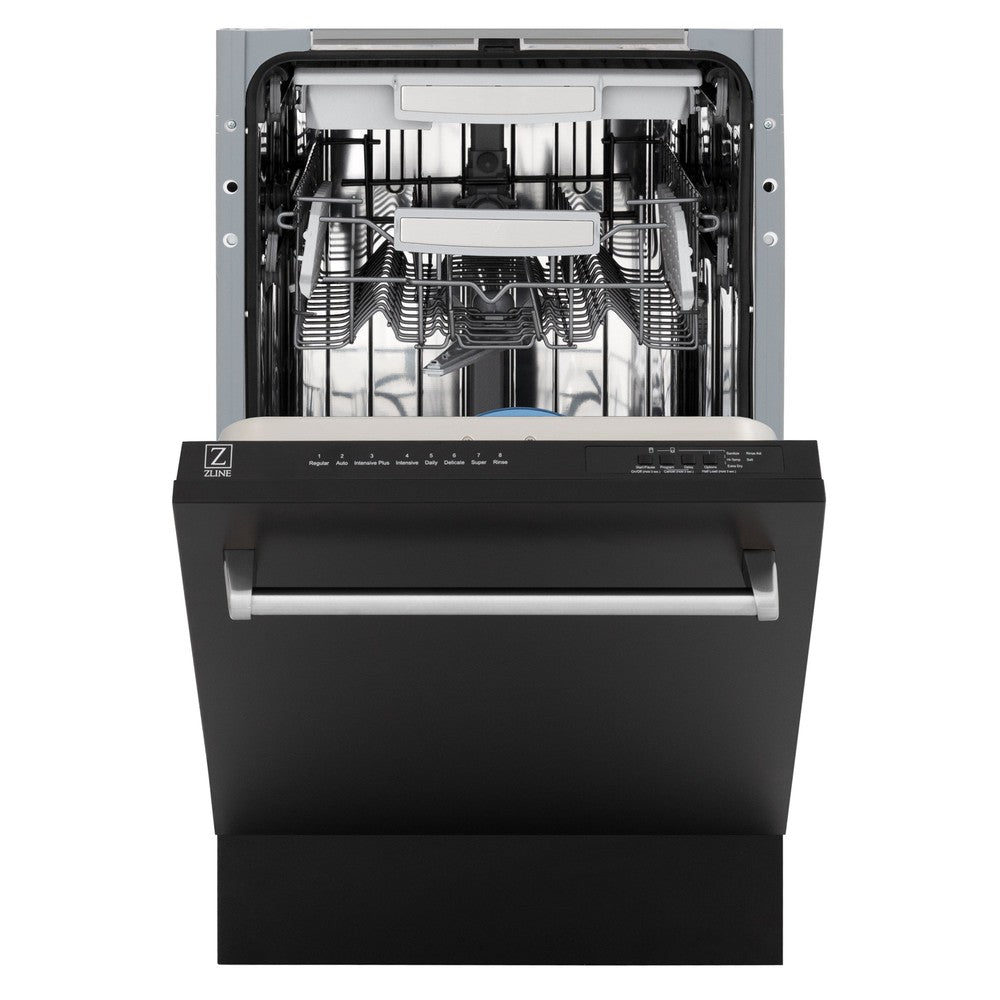 ZLINE 18" Tallac Series 3rd Rack Top Control Built-In Dishwasher in Black Matte with Stainless Steel Tub, 51dBa (DWV-BLM-18)