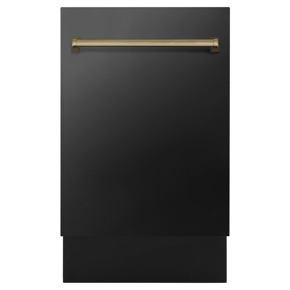 ZLINE Autograph Edition 18" Compact 3rd Rack Top Control Dishwasher in Black Stainless Steel with Champagne Bronze Handle, 51dBa (DWVZ-BS-18-CB)