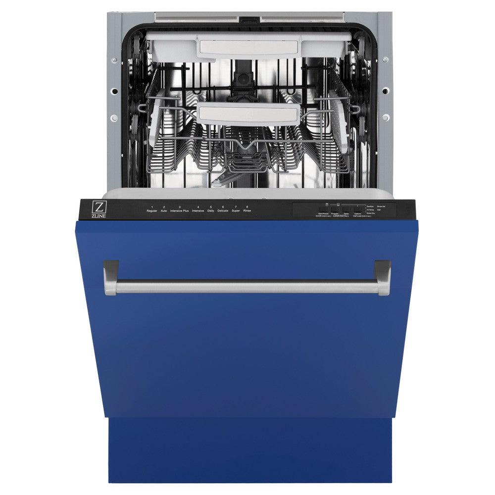 ZLINE 18" Tallac Series 3rd Rack Top Control Built-In Dishwasher in Blue Matte with Stainless Steel Tub, 51dBa (DWV-BM-18)