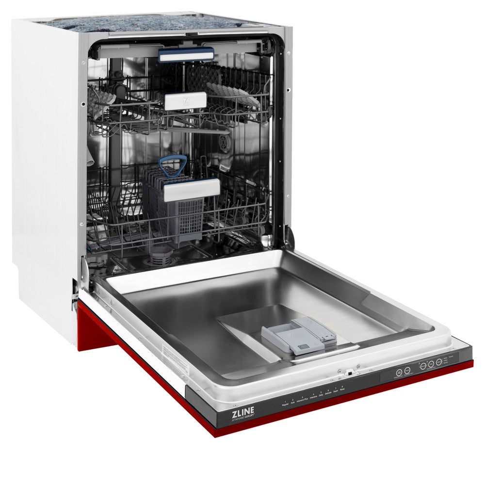 ZLINE 24" Tallac Series 3rd Rack Tall Tub Dishwasher in Red Gloss with Stainless Steel Tub, 51dBa (DWV-RG-24)