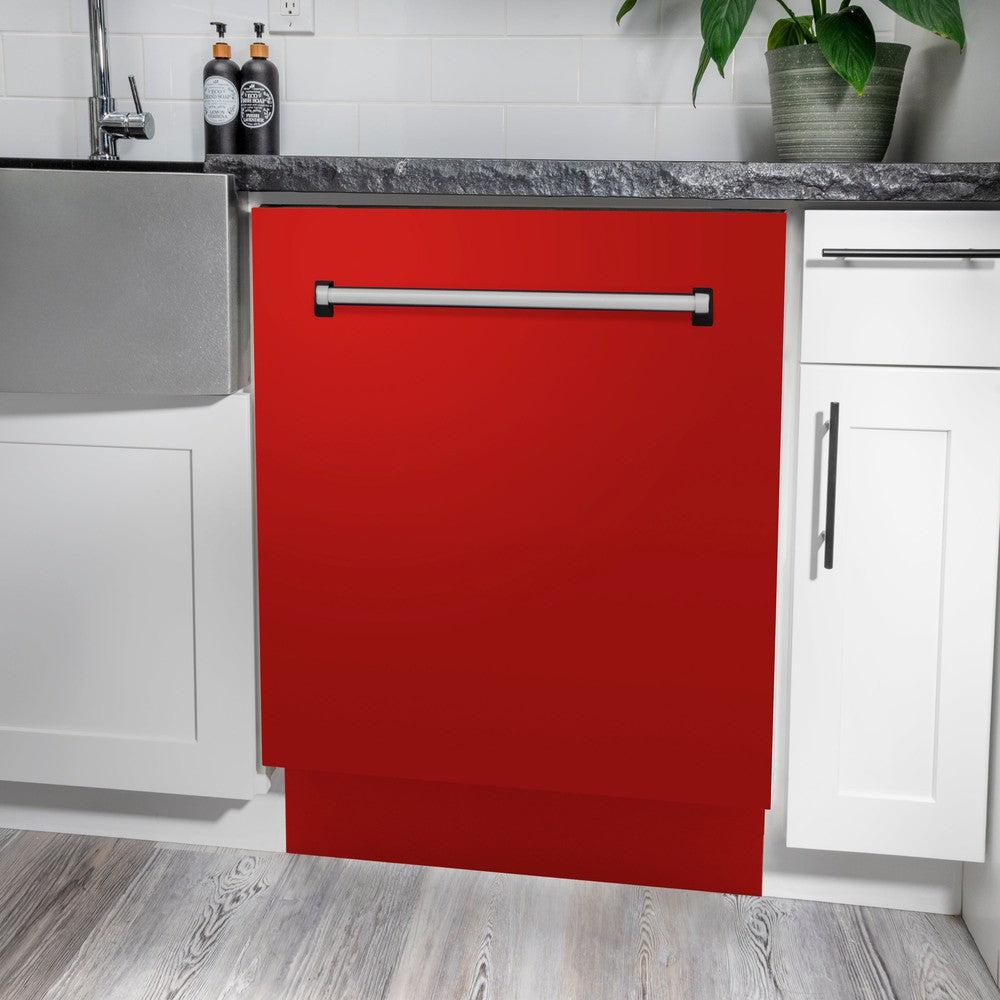 ZLINE 24" Tallac Series 3rd Rack Tall Tub Dishwasher in Red Matte with Stainless Steel Tub, 51dBa (DWV-RM-24)