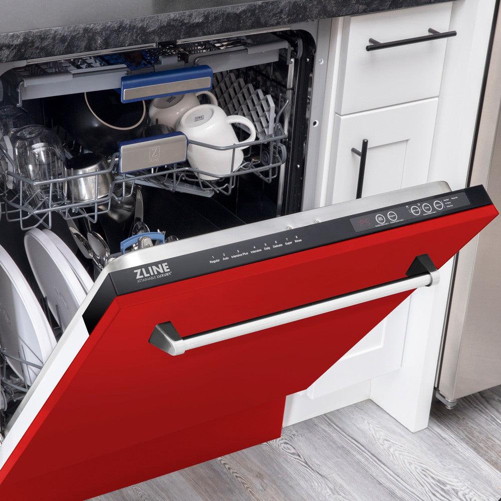ZLINE 24" Tallac Series 3rd Rack Tall Tub Dishwasher in Red Matte with Stainless Steel Tub, 51dBa (DWV-RM-24)