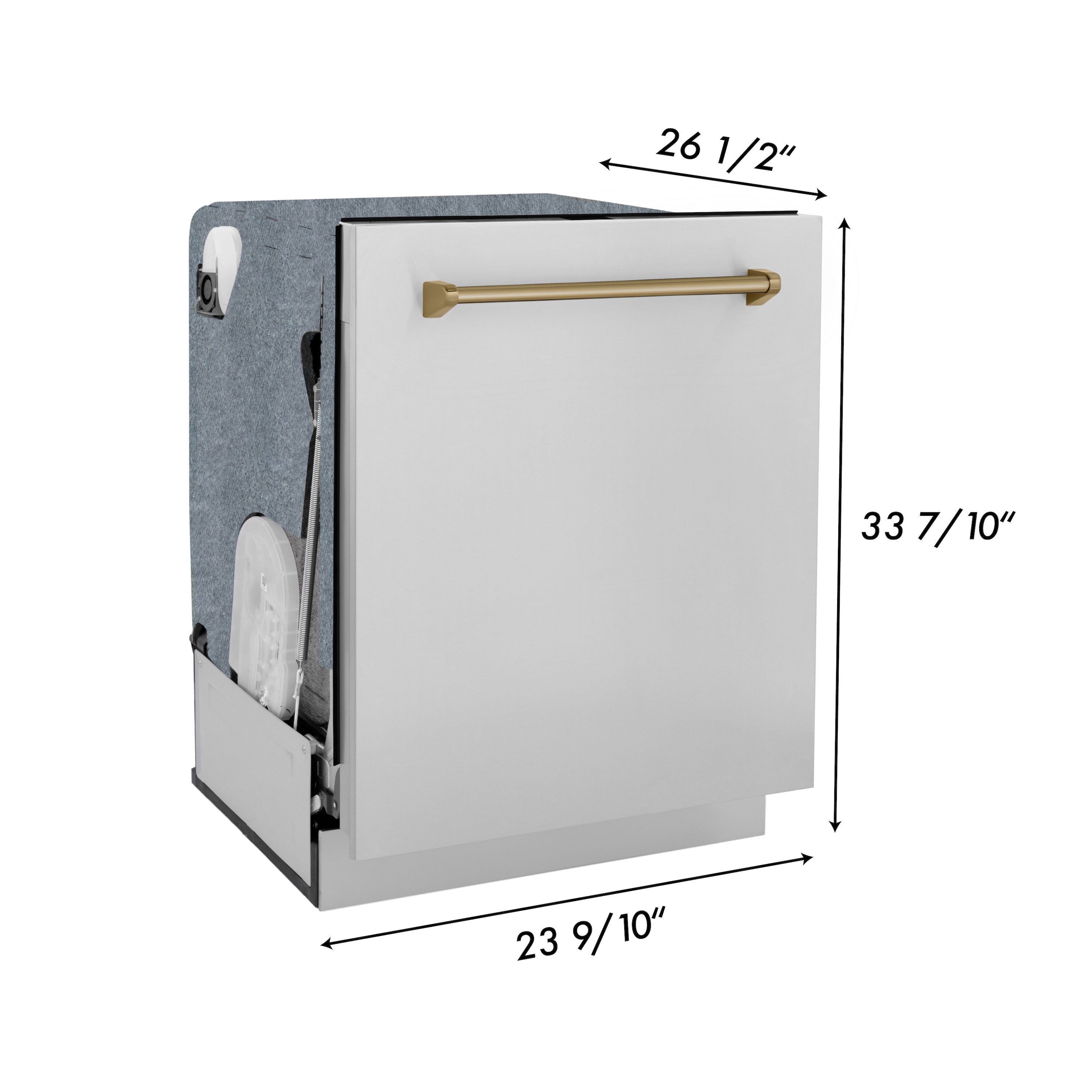 ZLINE Autograph Edition 24" 3rd Rack Top Touch Control Tall Tub Dishwasher in Stainless Steel with Champagne Bronze Handle, 45dBa (DWMTZ-304-24-CB)