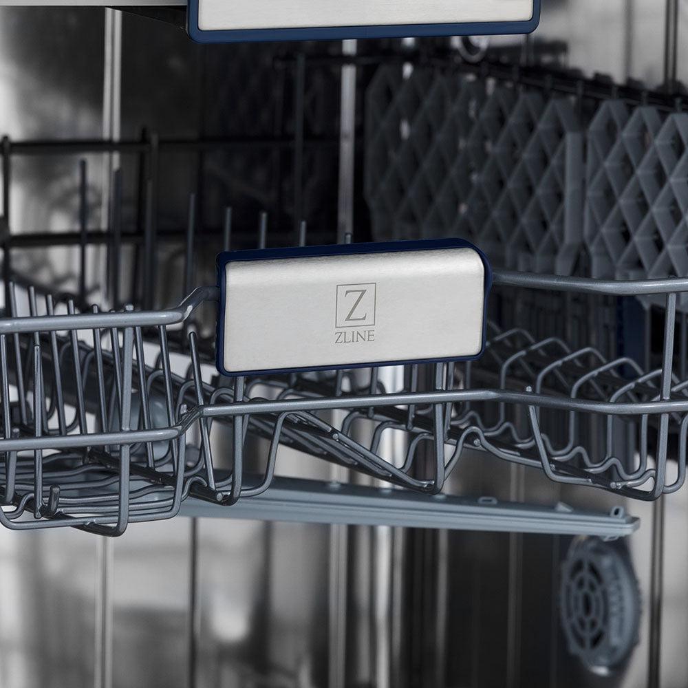 ZLINE Autograph Edition 24" 3rd Rack Top Control Built-In Tall Tub Dishwasher in Stainless Steel with Champagne Bronze Handle, 51dBa (DWVZ-304-24-CB)
