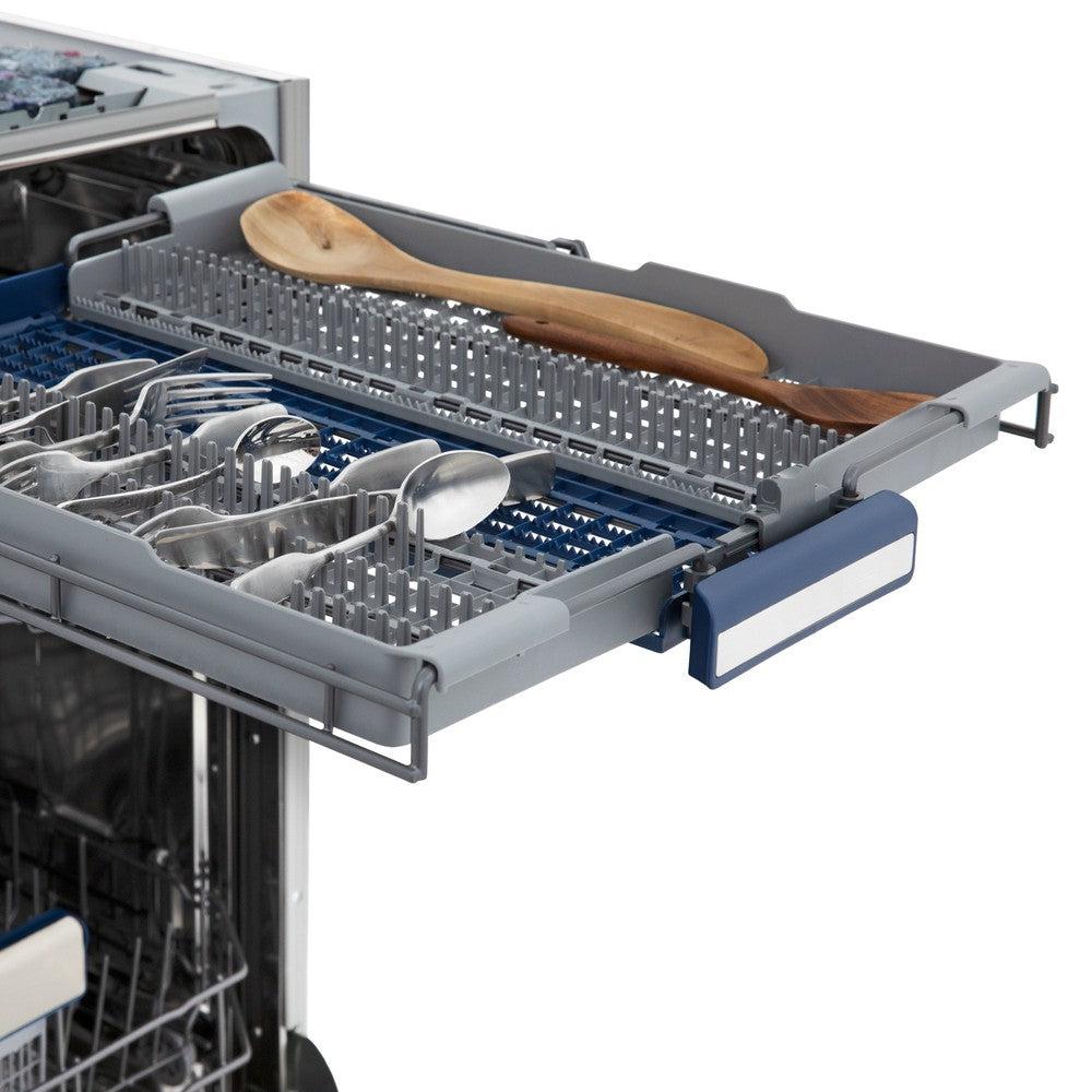 ZLINE Autograph Edition 24" 3rd Rack Top Control Built-In Tall Tub Dishwasher in Stainless Steel with Champagne Bronze Handle, 51dBa (DWVZ-304-24-CB)