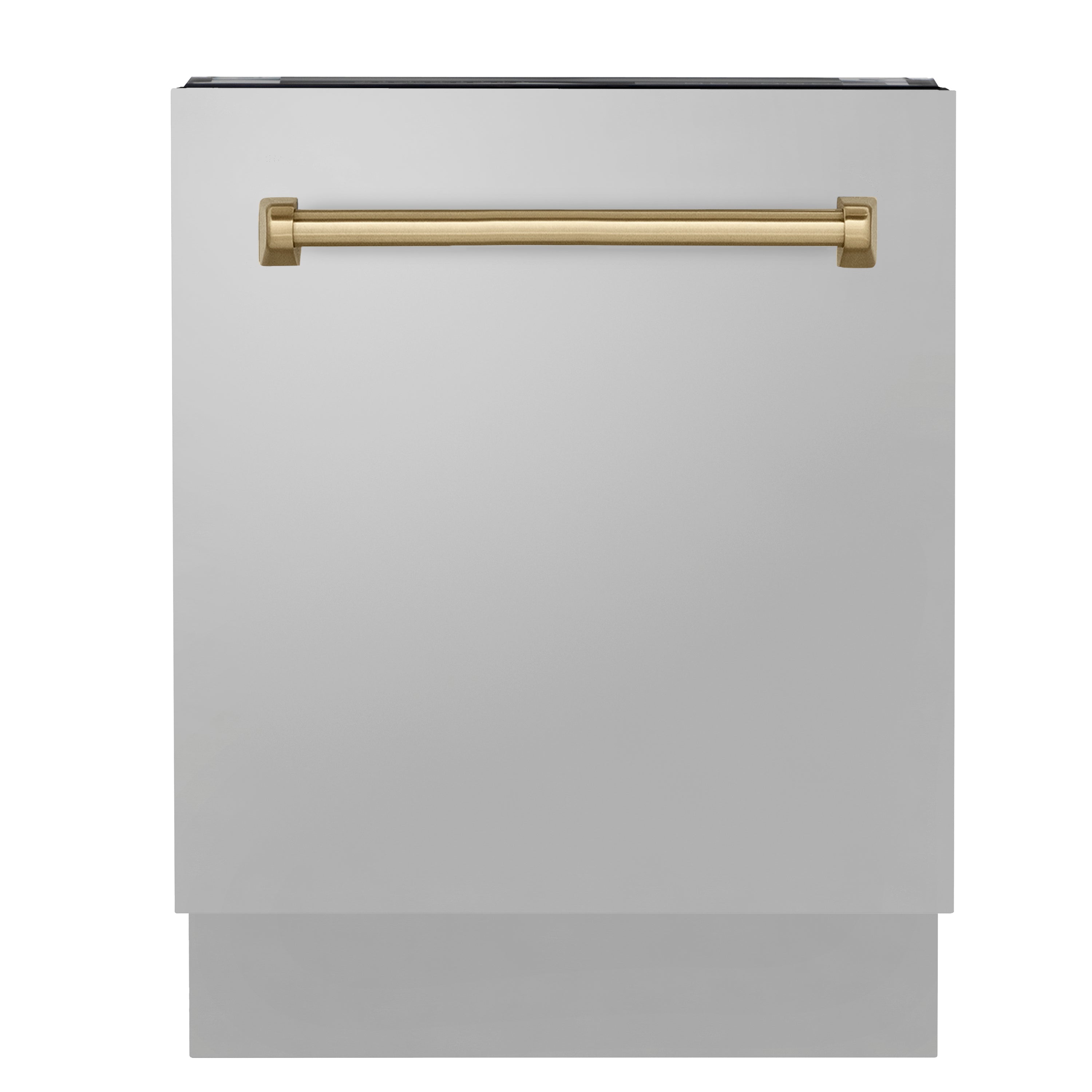 ZLINE Autograph Edition 24" 3rd Rack Top Control Built-In Tall Tub Dishwasher in Stainless Steel with Champagne Bronze Handle, 51dBa (DWVZ-304-24-CB)