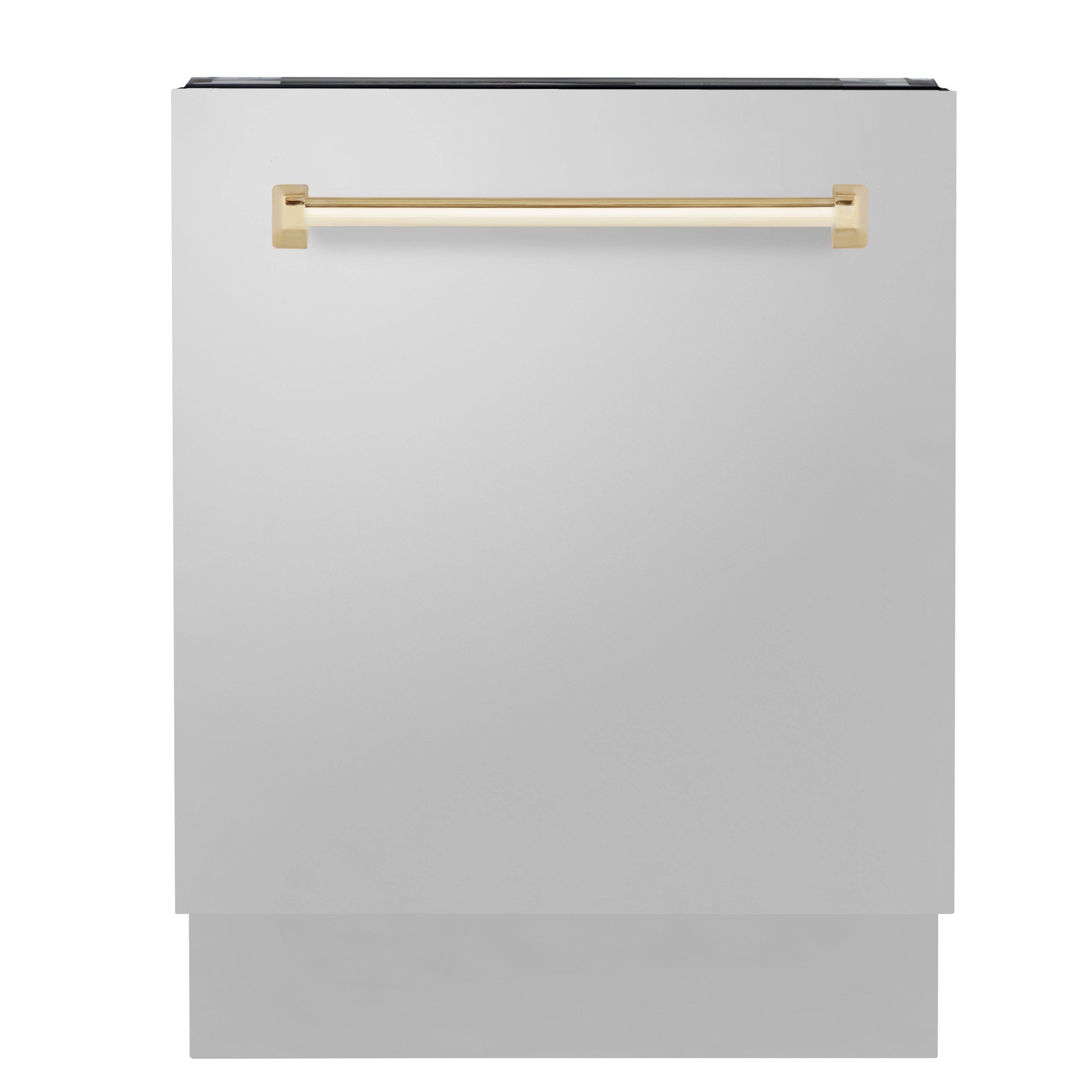 ZLINE Autograph Edition 24" Tallac Series 3rd Rack Top Control Built-In Tall Tub Dishwasher in Stainless Steel with Polished Gold Handle, 51dBa (DWVZ-304-24-G)
