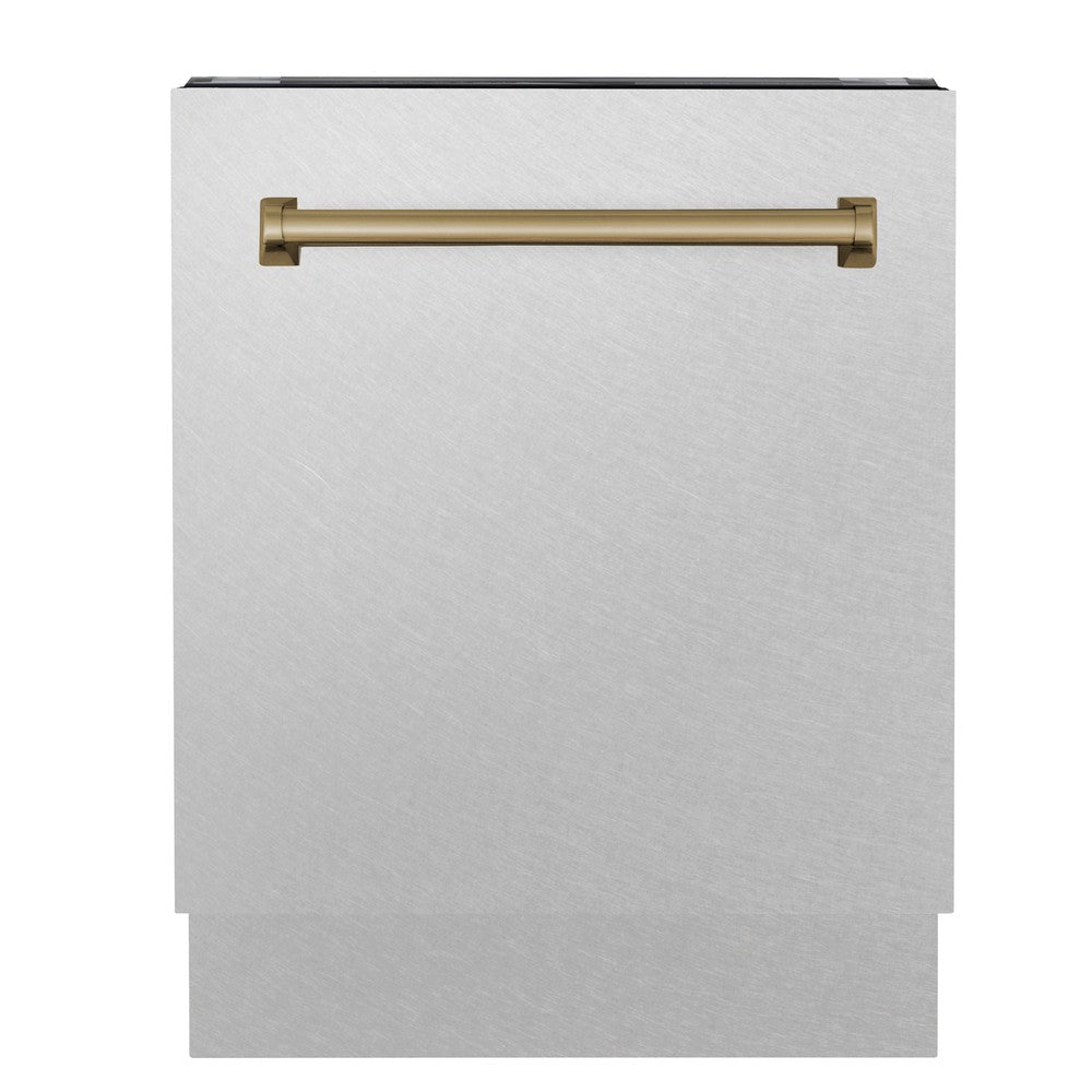 ZLINE Autograph Edition 24" 3rd Rack Top Control Tall Tub Dishwasher in Fingerprint Resistant Stainless Steel with Champagne Bronze Handle, 51dBa (DWVZ-SN-24-CB)