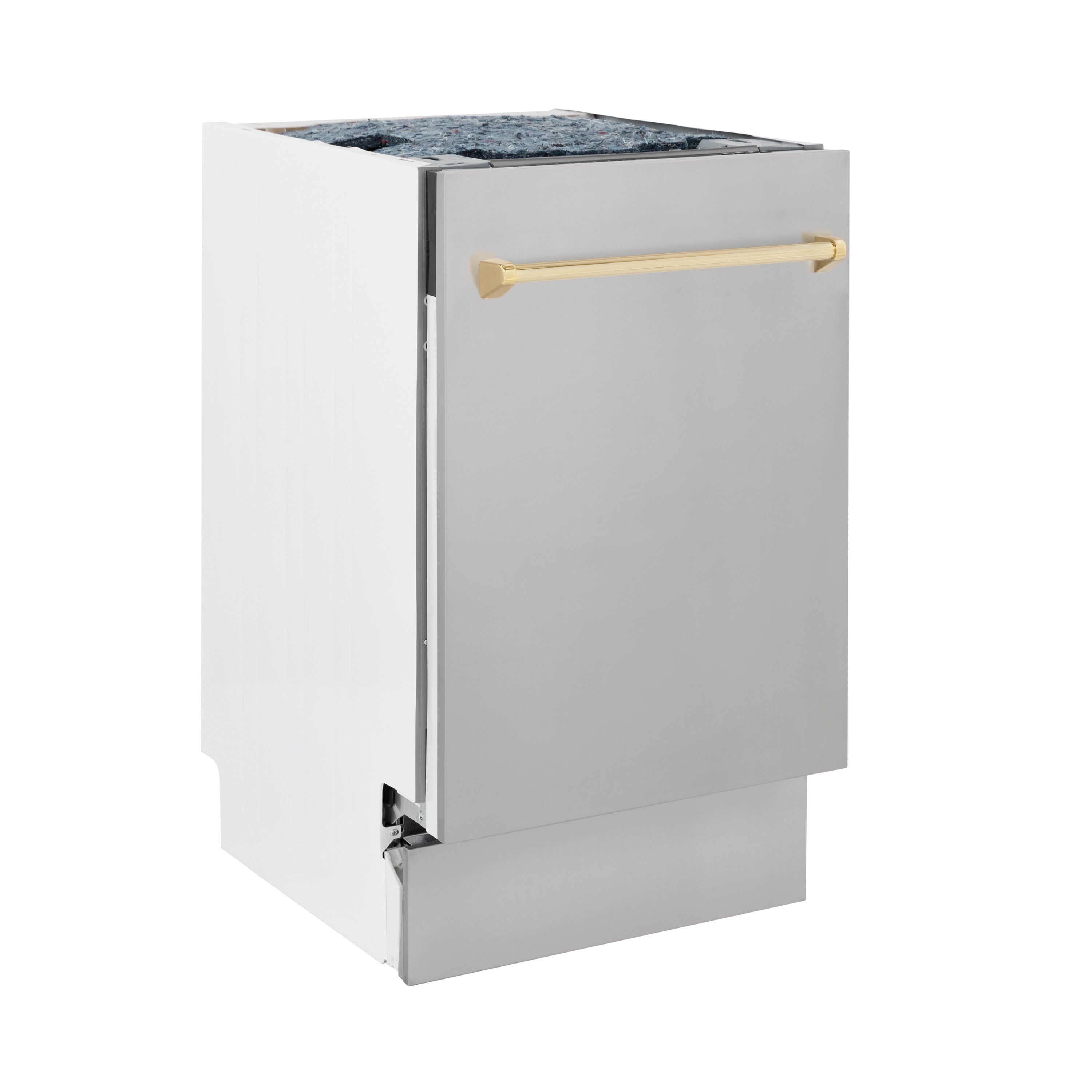 ZLINE Autograph Edition 18‚Äö√Ñ√π Tallac Series 3rd Rack Top Control Built-In Dishwasher in Stainless Steel with Polished Gold Handle, 51dBa (DWVZ-304-18-G)