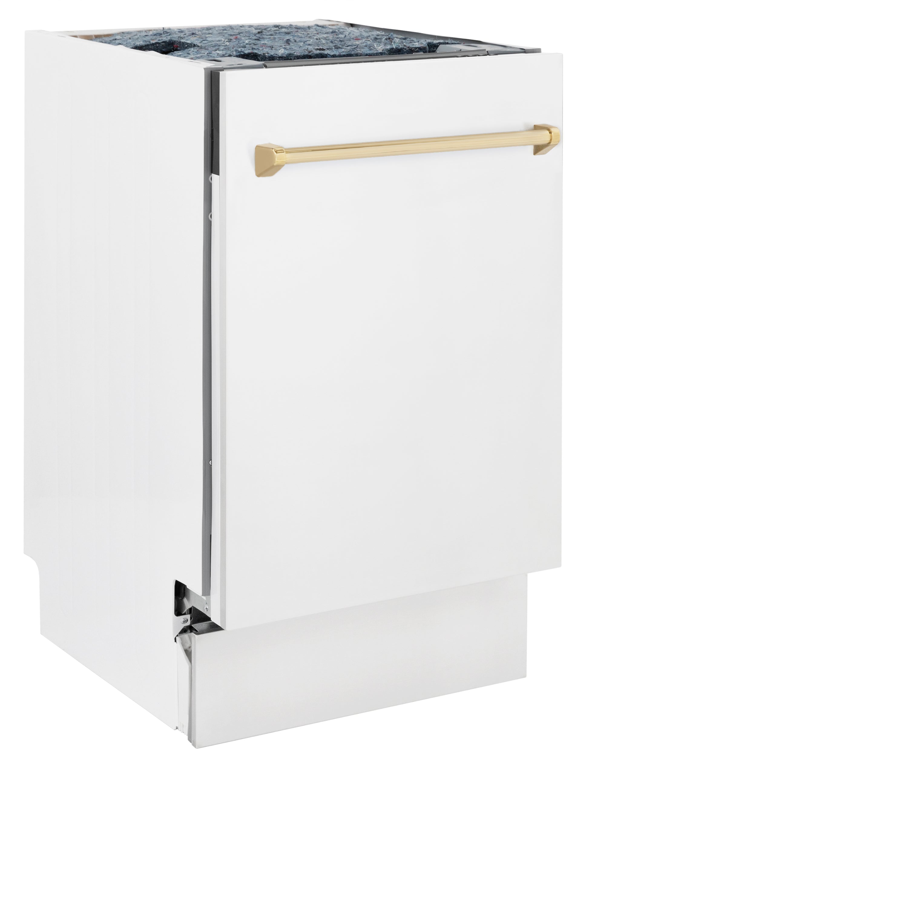 ZLINE Autograph Edition 18" Compact 3rd Rack Top Control Dishwasher in White Matte with Gold Handle, 51dBa (DWVZ-WM-18-G)