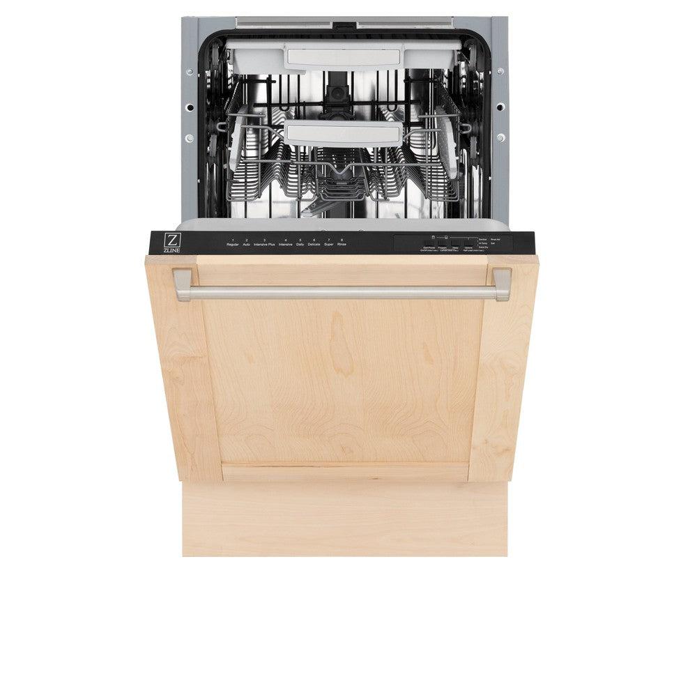 ZLINE 18" Tallac Series 3rd Rack Top Control Built-In Dishwasher in Unfinished Wood and Traditonal Handle, 51dBa