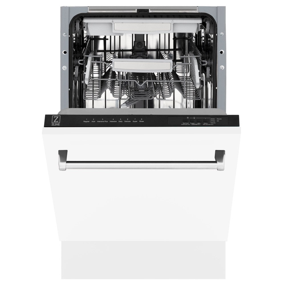 ZLINE 18" Tallac Series 3rd Rack Top Control Built-In Dishwasher in White Matte with Stainless Steel Tub, 51dBa (DWV-WM-18)