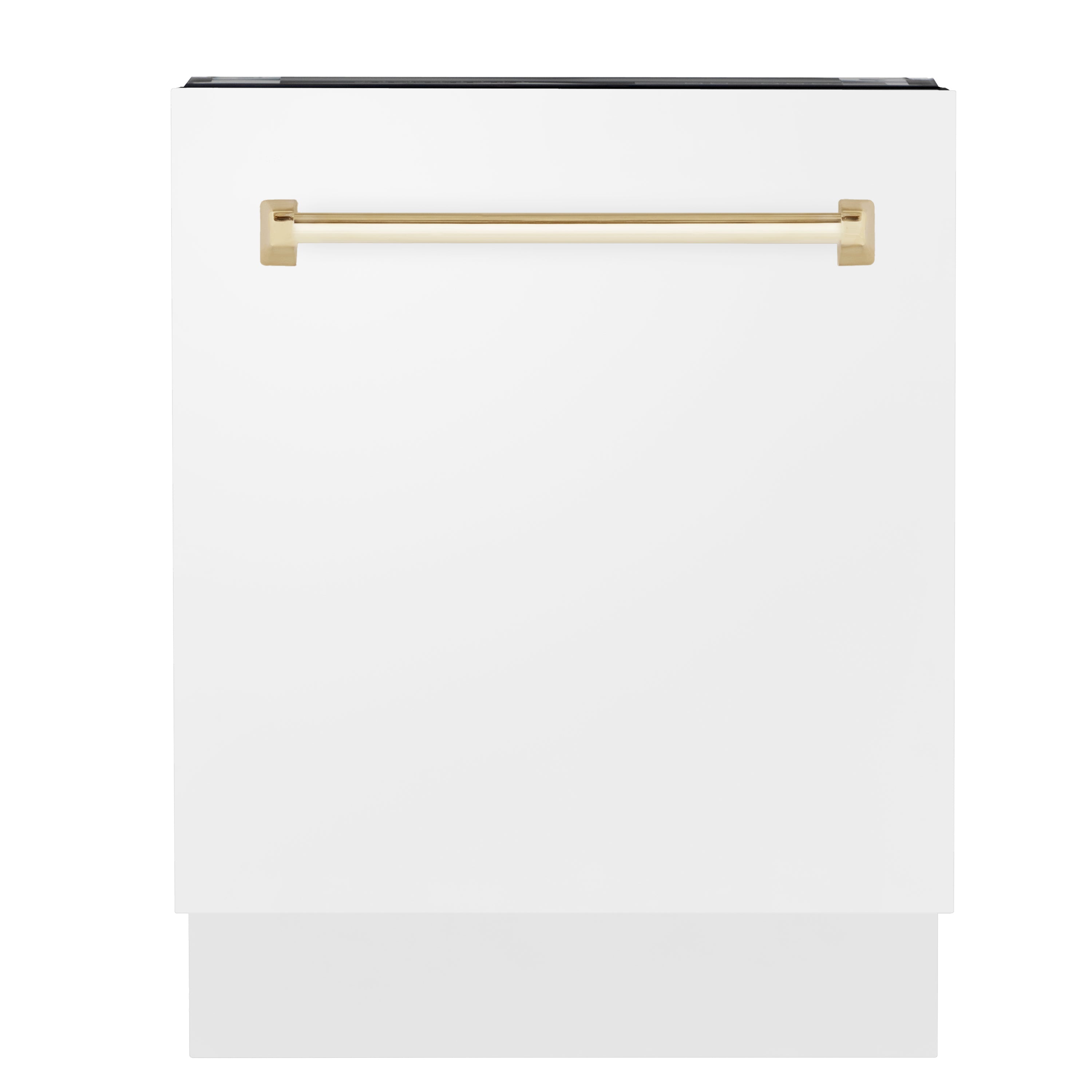 ZLINE Autograph Edition 24" 3rd Rack Top Control Tall Tub Dishwasher in White Matte with Gold Handle, 51dBa (DWVZ-WM-24-G)