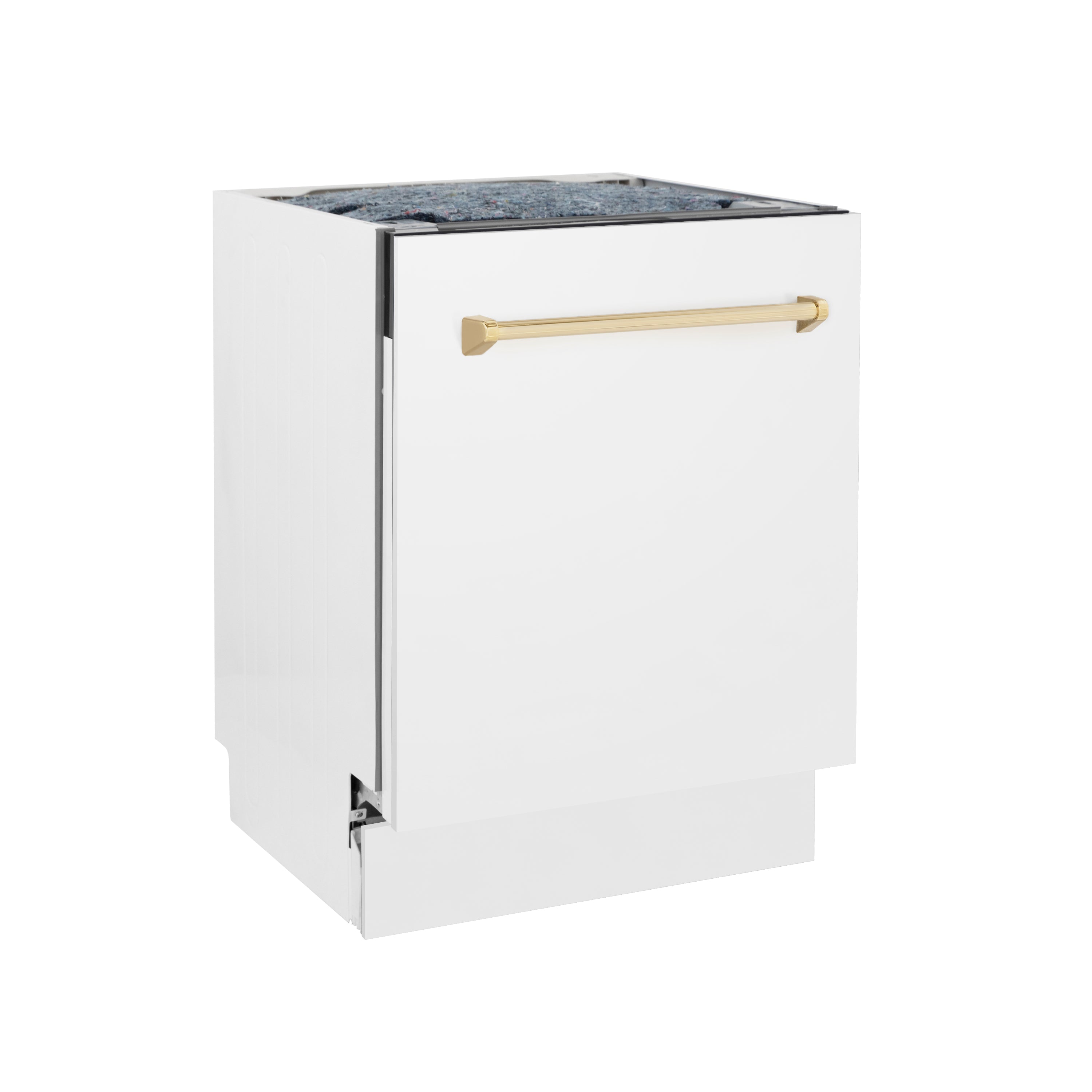 ZLINE Autograph Edition 24" 3rd Rack Top Control Tall Tub Dishwasher in White Matte with Gold Handle, 51dBa (DWVZ-WM-24-G)