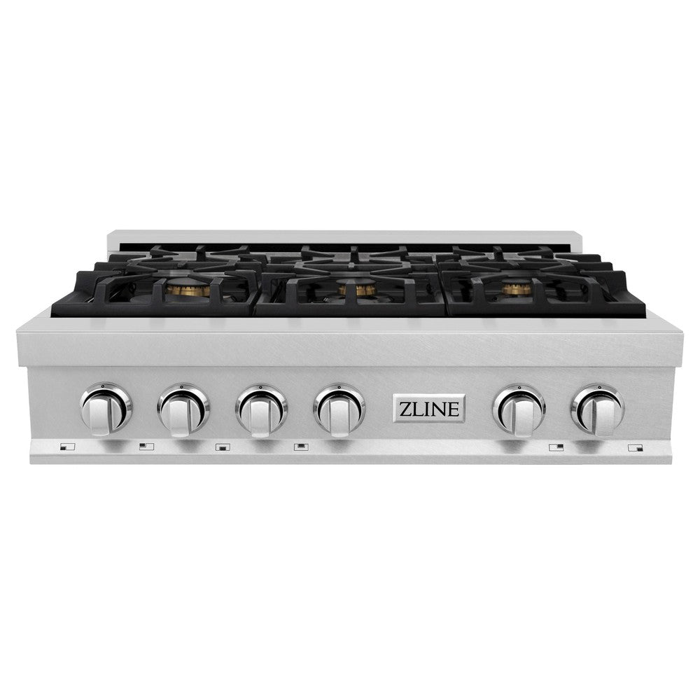 ZLINE 36" Porcelain Gas Stovetop in Fingerprint Resistant Stainless Steel with 6 Gas Brass Burners (RTS-BR-36)