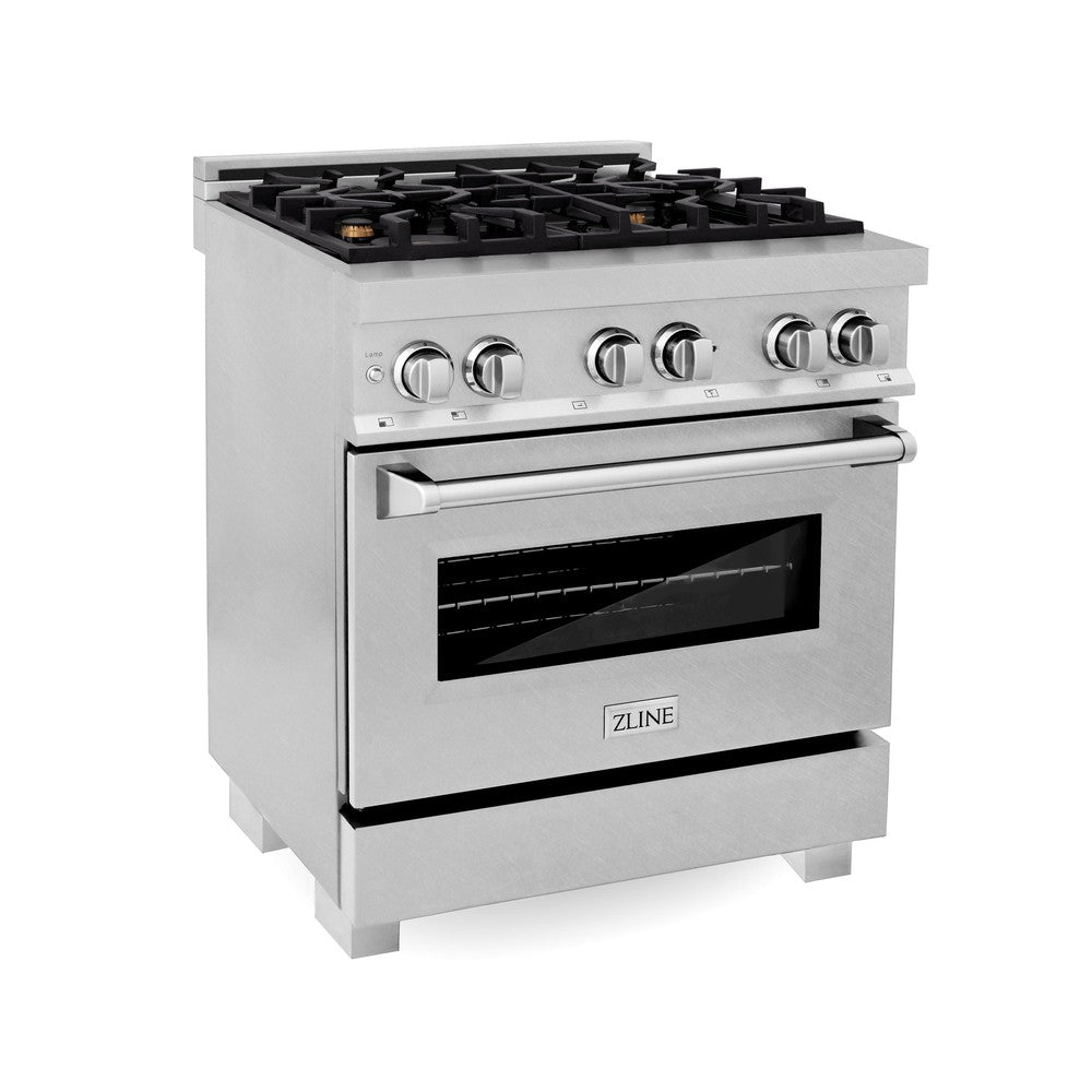 ZLINE 30" 4.0 cu. ft. Dual Fuel Range with Gas Stove and Electric Oven in Fingerprint Resistant Stainless Steel and Brass Burners (RAS-SN-BR-30)