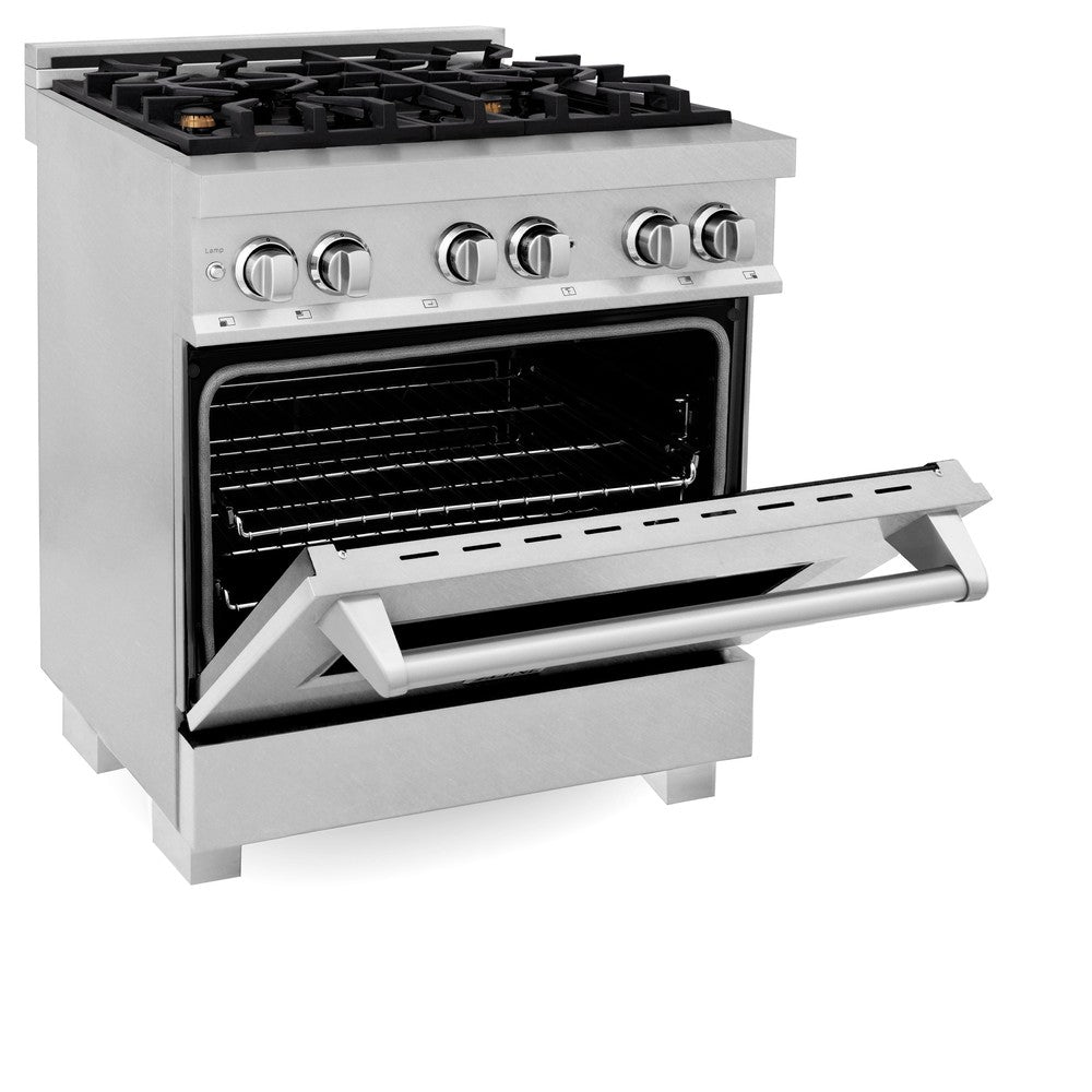 ZLINE 30" 4.0 cu. ft. Dual Fuel Range with Gas Stove and Electric Oven in Fingerprint Resistant Stainless Steel and Brass Burners (RAS-SN-BR-30)