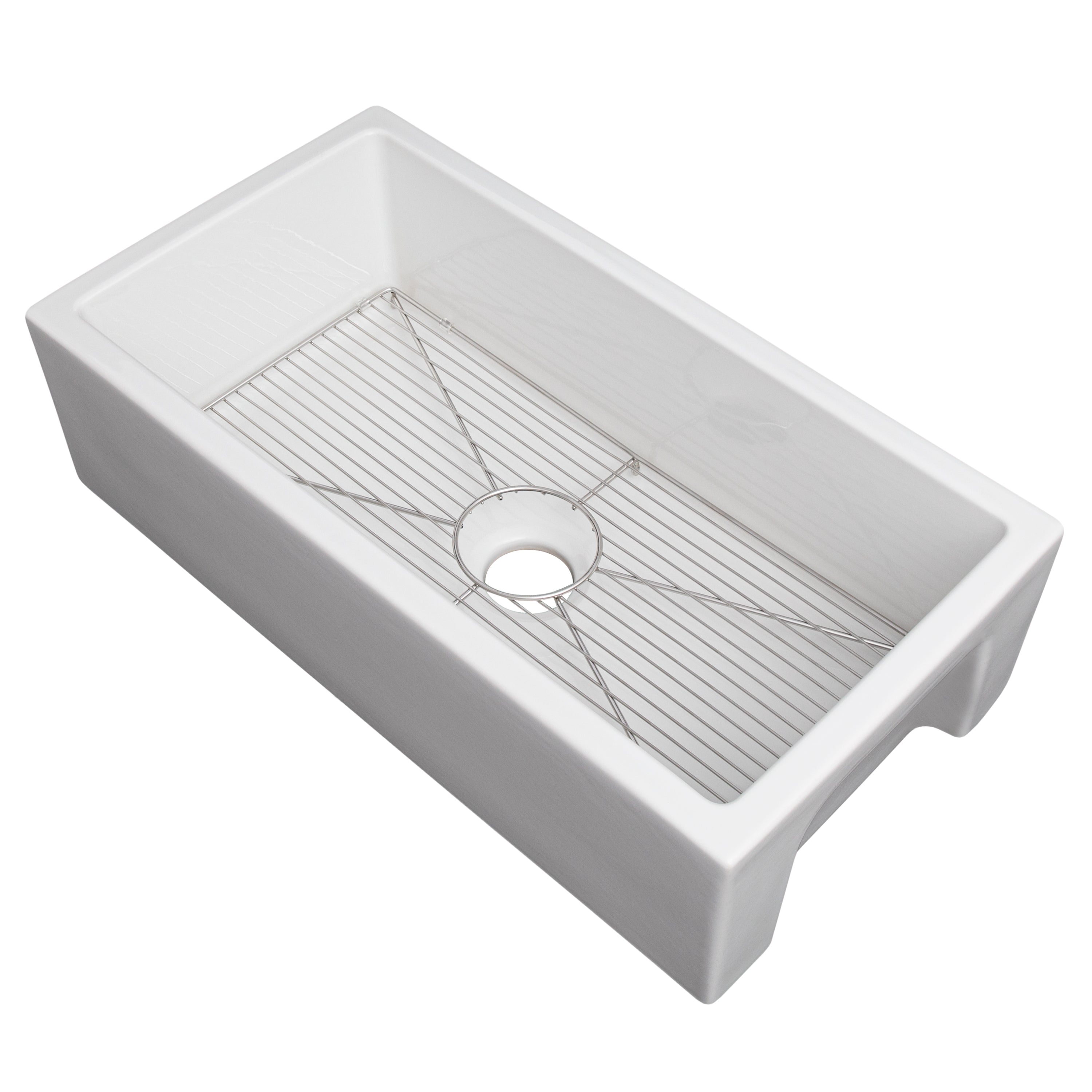 ZLINE 33" Venice Farmhouse Apron Front Single Bowl Reversible Fireclay Kitchen Sink with Bottom Grid in White Gloss (FRC5131-WH-33)