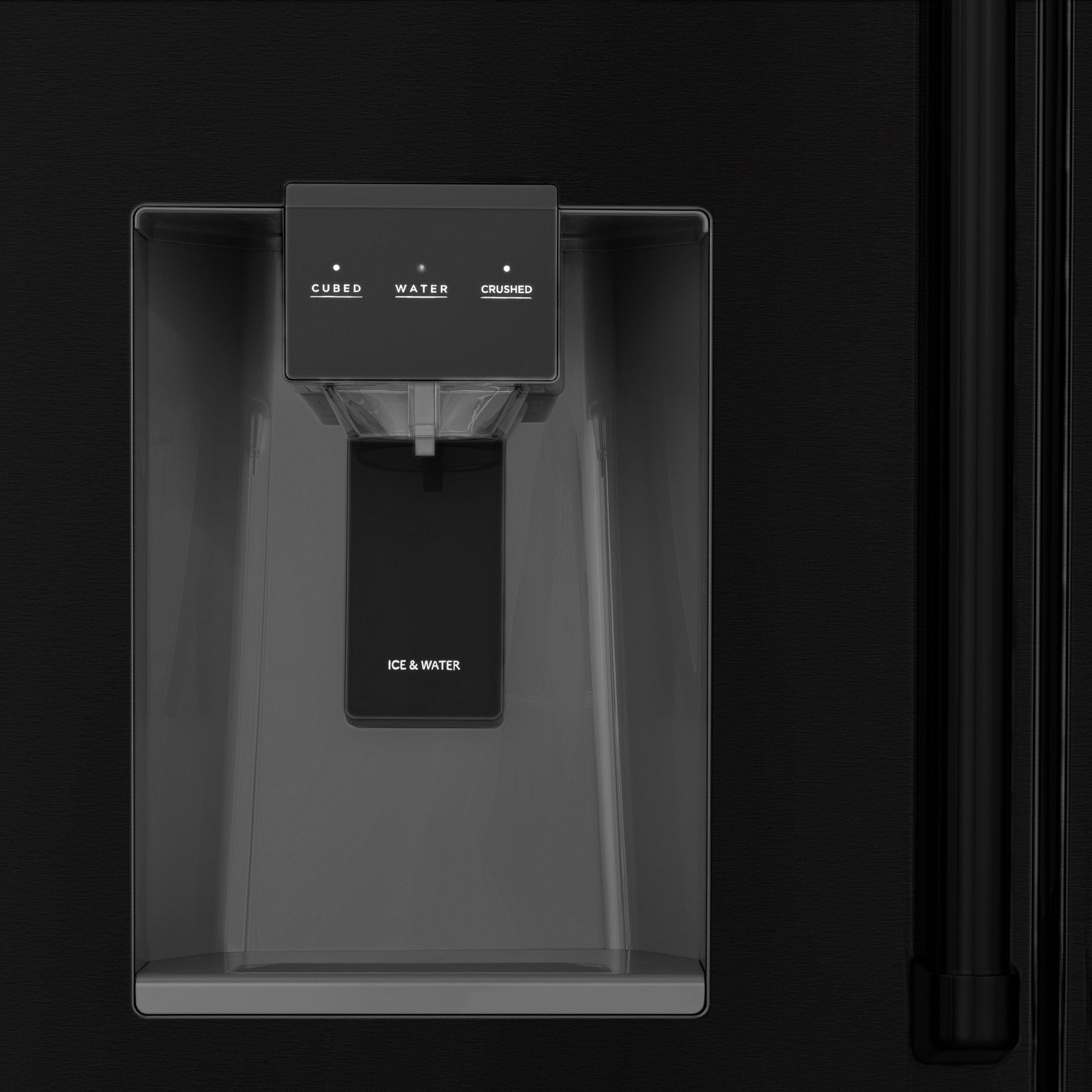 ZLINE 36" 21.6 cu. ft 4-Door French Door Refrigerator with Water and Ice Dispenser in Fingerprint Resistant Black Stainless Steel