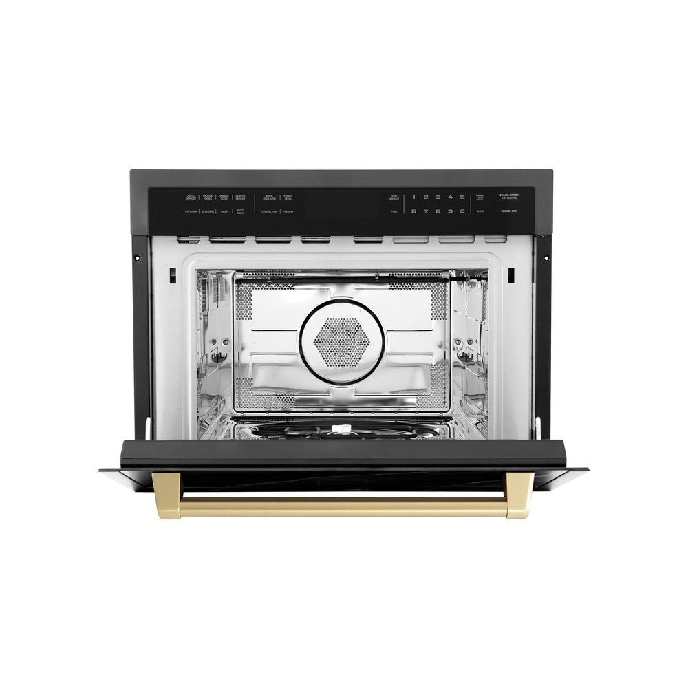 ZLINE Autograph Edition 24" 1.6 cu ft. Built-in Convection Microwave Oven in Black Stainless Steel and Champagne Bronze Accents (MWOZ-24-BS-CB)