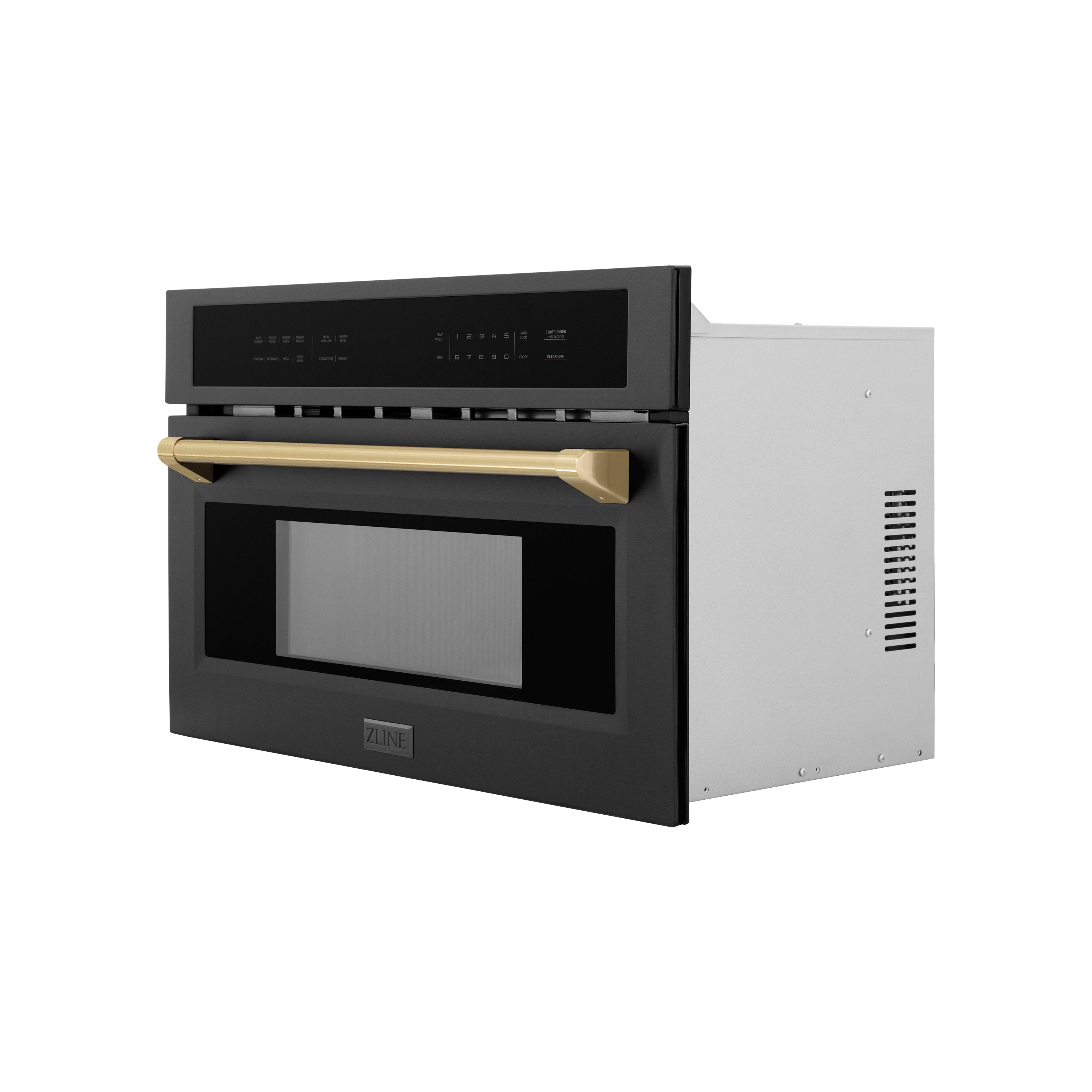ZLINE Autograph Edition 30” 1.6 cu ft. Built-in Convection Microwave Oven in Black Stainless Steel and Champagne Bronze Accents (MWOZ-30-BS-CB)