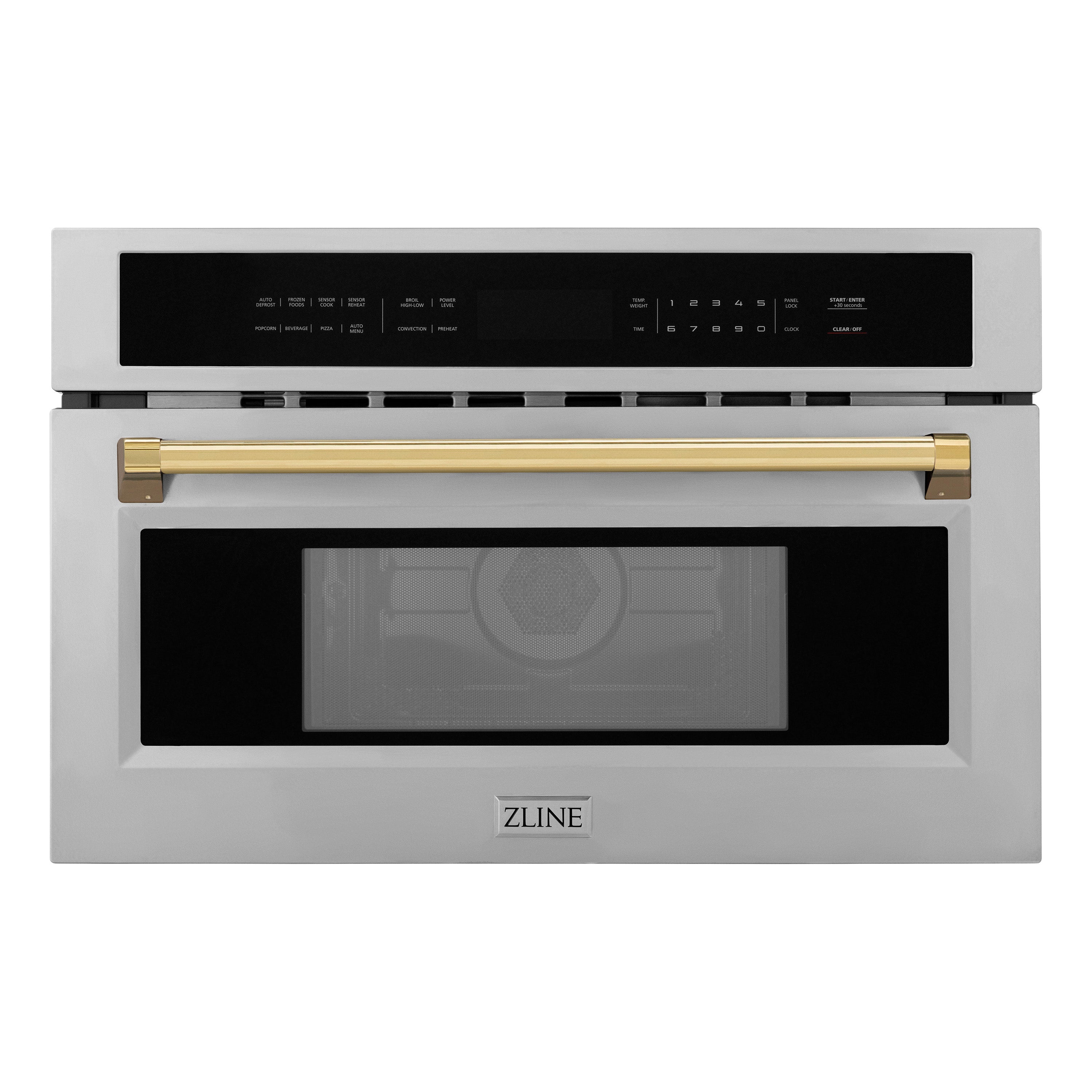 ZLINE Autograph Edition 30” 1.6 cu ft. Built-in Convection Microwave Oven in Stainless Steel and Polished Gold Accents (MWOZ-30-G)