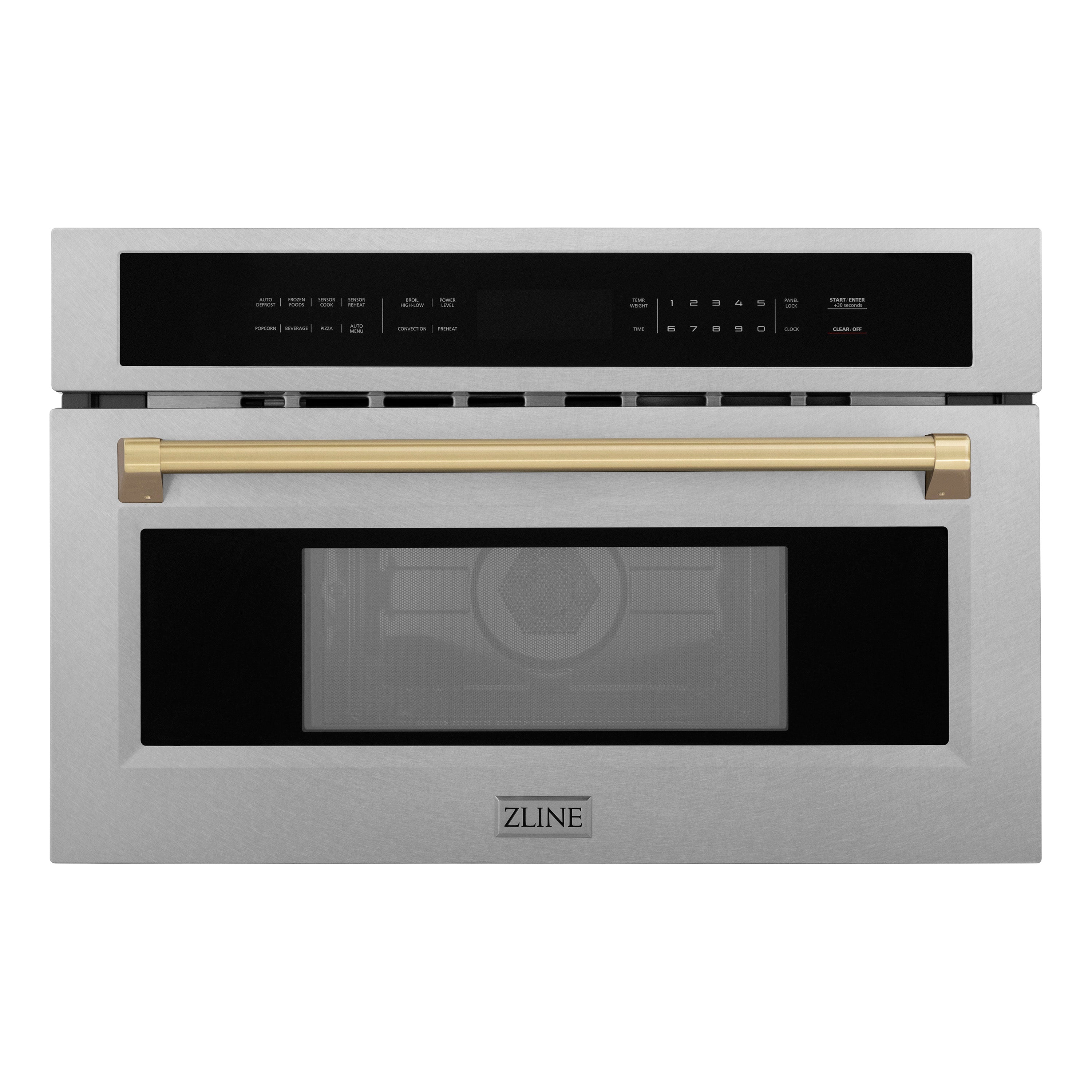 ZLINE Autograph Edition 30‚Äù 1.6 cu ft. Built-in Convection Microwave Oven in Fingerprint Resistant Stainless Steel and Champagne Bronze Accents (MWOZ-30-SS-CB)
