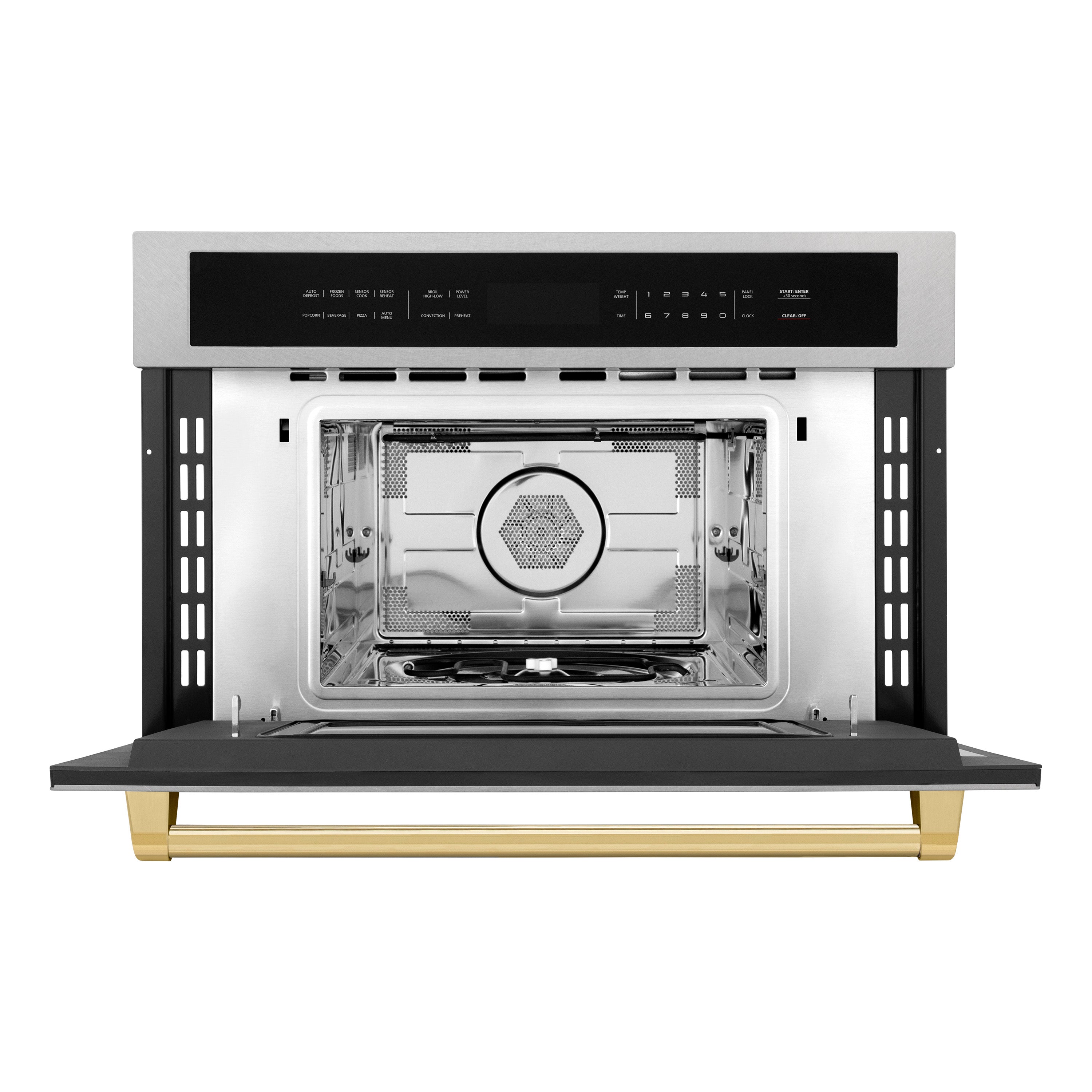 ZLINE Autograph Edition 30” 1.6 cu ft. Built-in Convection Microwave Oven in Fingerprint Resistant Stainless Steel and Polished Gold Accents (MWOZ-30-SS-G