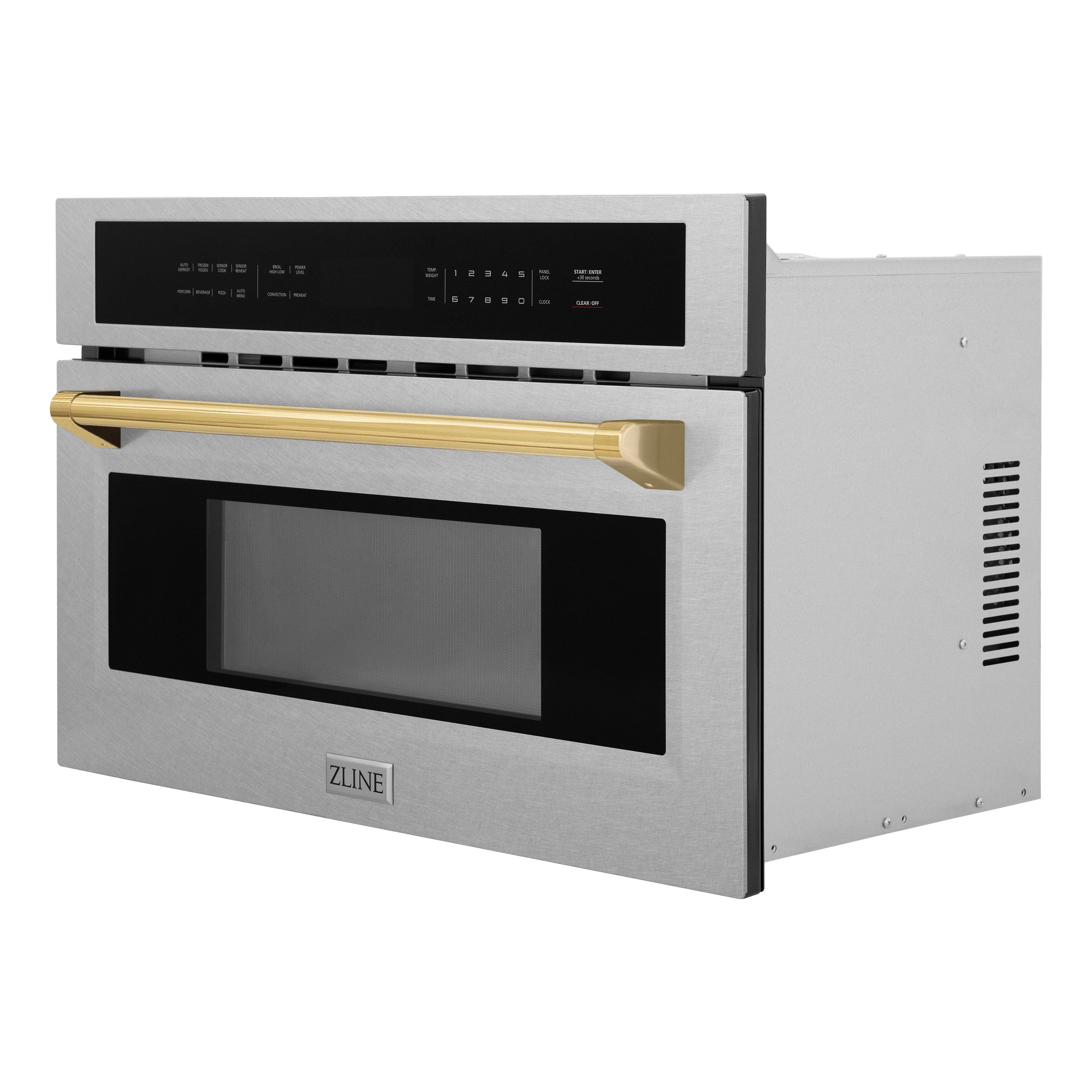 ZLINE Autograph Edition 30” 1.6 cu ft. Built-in Convection Microwave Oven in Fingerprint Resistant Stainless Steel and Polished Gold Accents (MWOZ-30-SS-G