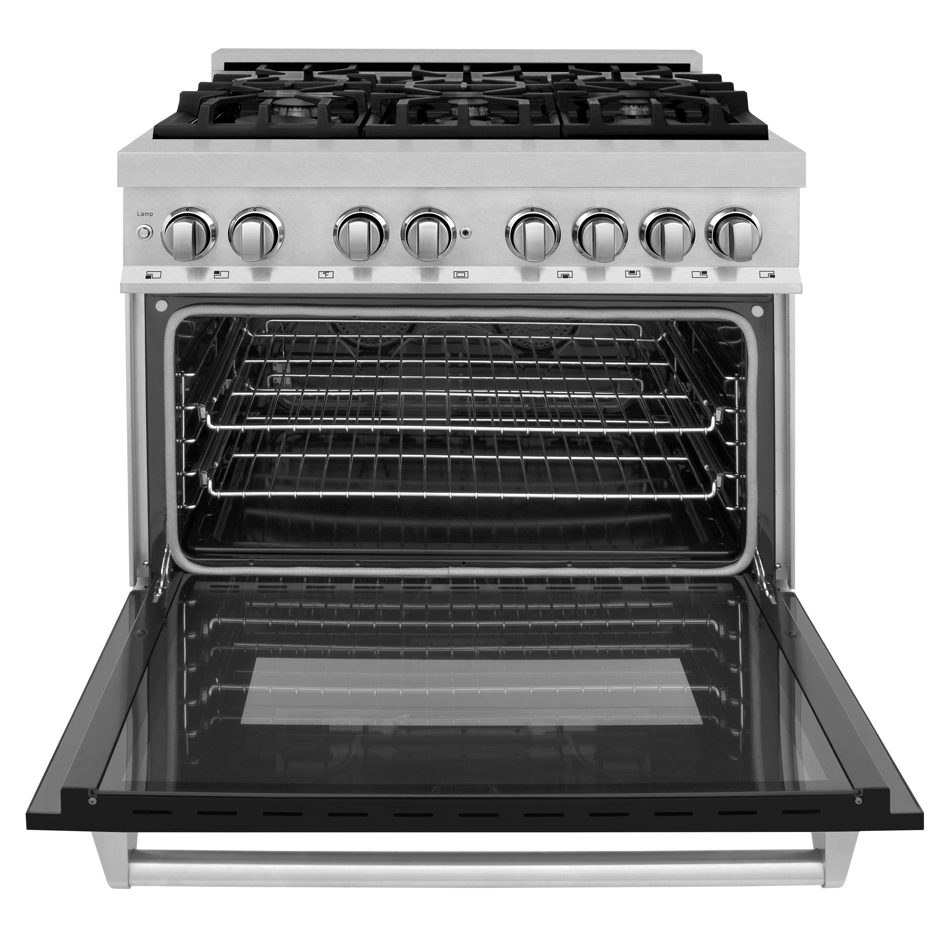ZLINE 36" 4.6 cu. ft. Dual Fuel Range with Gas Stove and Electric Oven in Fingerprint Resistant Stainless Steel and Black Matte Door (RAS-BLM-36)