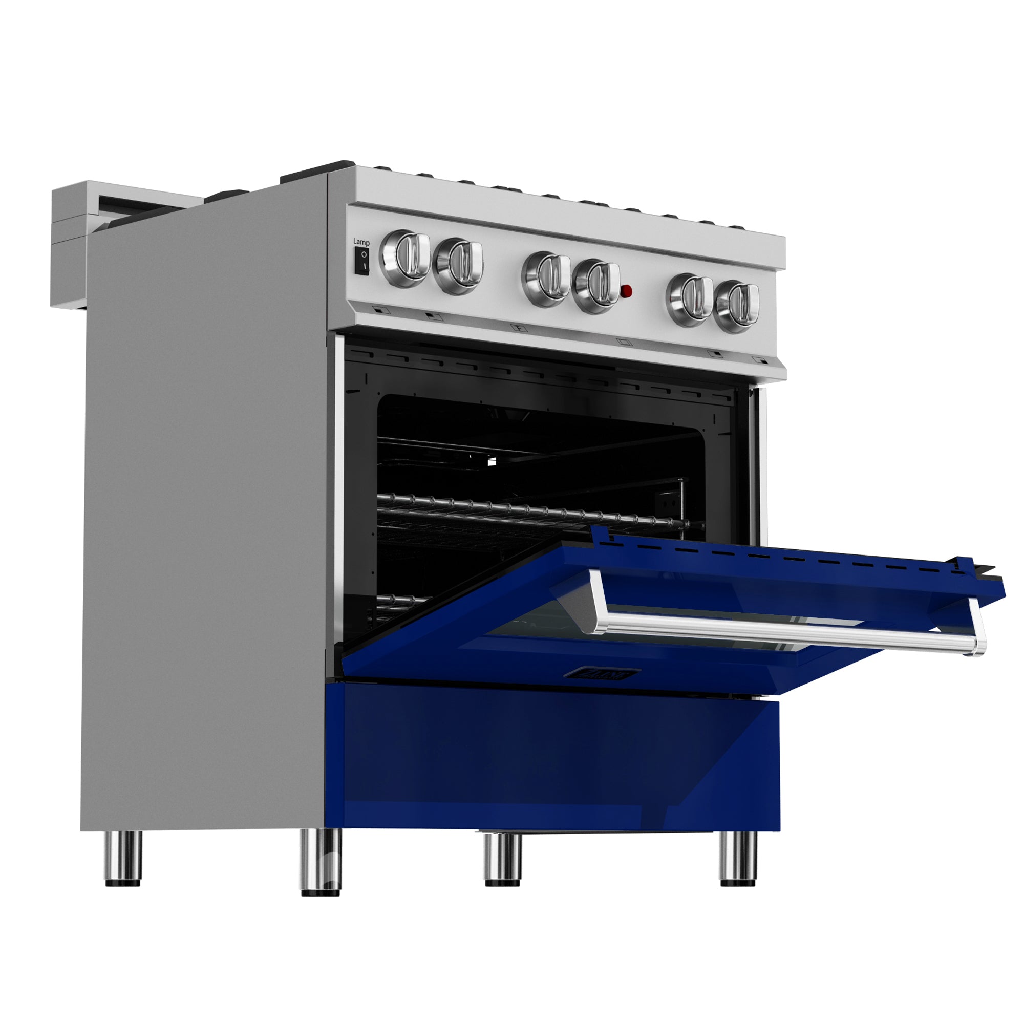 ZLINE 30" 4.0 cu. ft. Dual Fuel Range with Gas Stove and Electric Oven in Fingerprint Resistant Stainless Steel and Blue Gloss Door (RAS-BG-30)