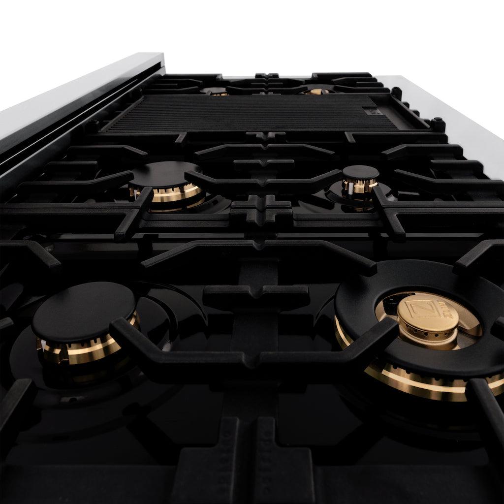 ZLINE Autograph Edition 48" Porcelain Rangetop with 7 Gas Burners in Stainless Steel and Champagne Bronze Accents (RTZ-48-CB)