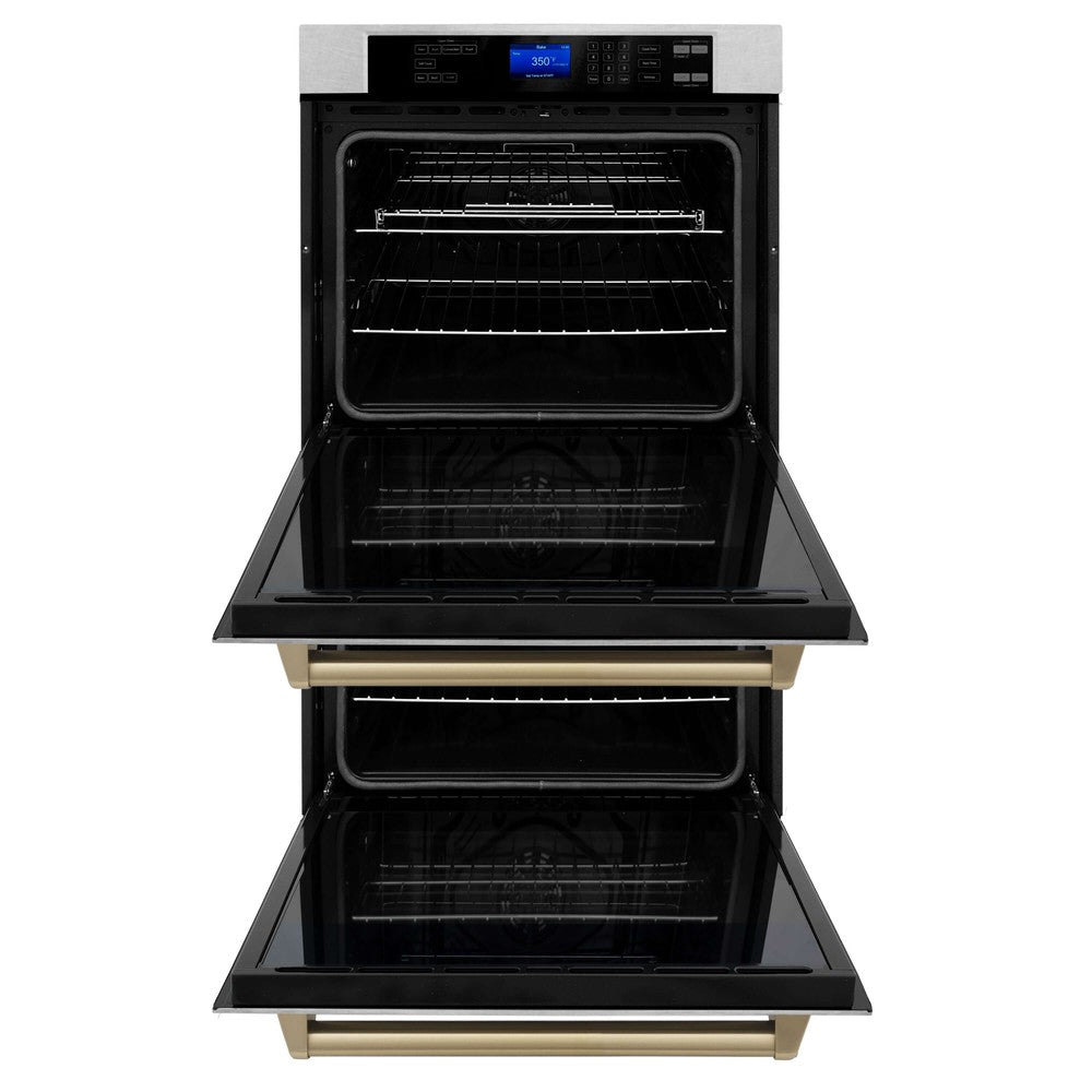 ZLINE 30" Autograph Edition Double Wall Oven with Self Clean and True Convection in Fingerprint Resistant Stainless Steel and Champagne Bronze (AWDSZ-30-CB)