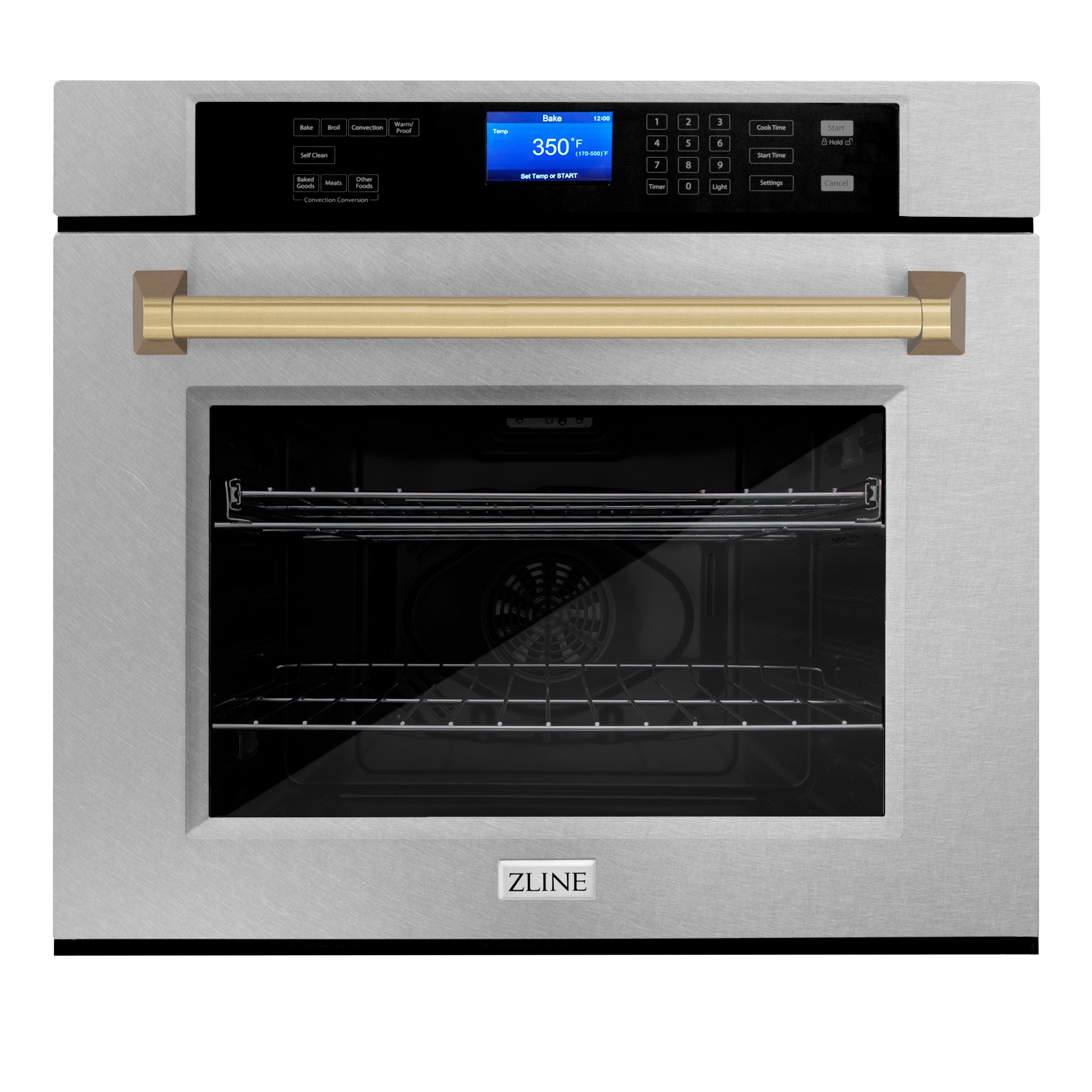 ZLINE 30" Autograph Edition Single Wall Oven with Self Clean and True Convection in Fingerprint Resistant Stainless Steel and Champagne Bronze (AWSSZ-30-CB)