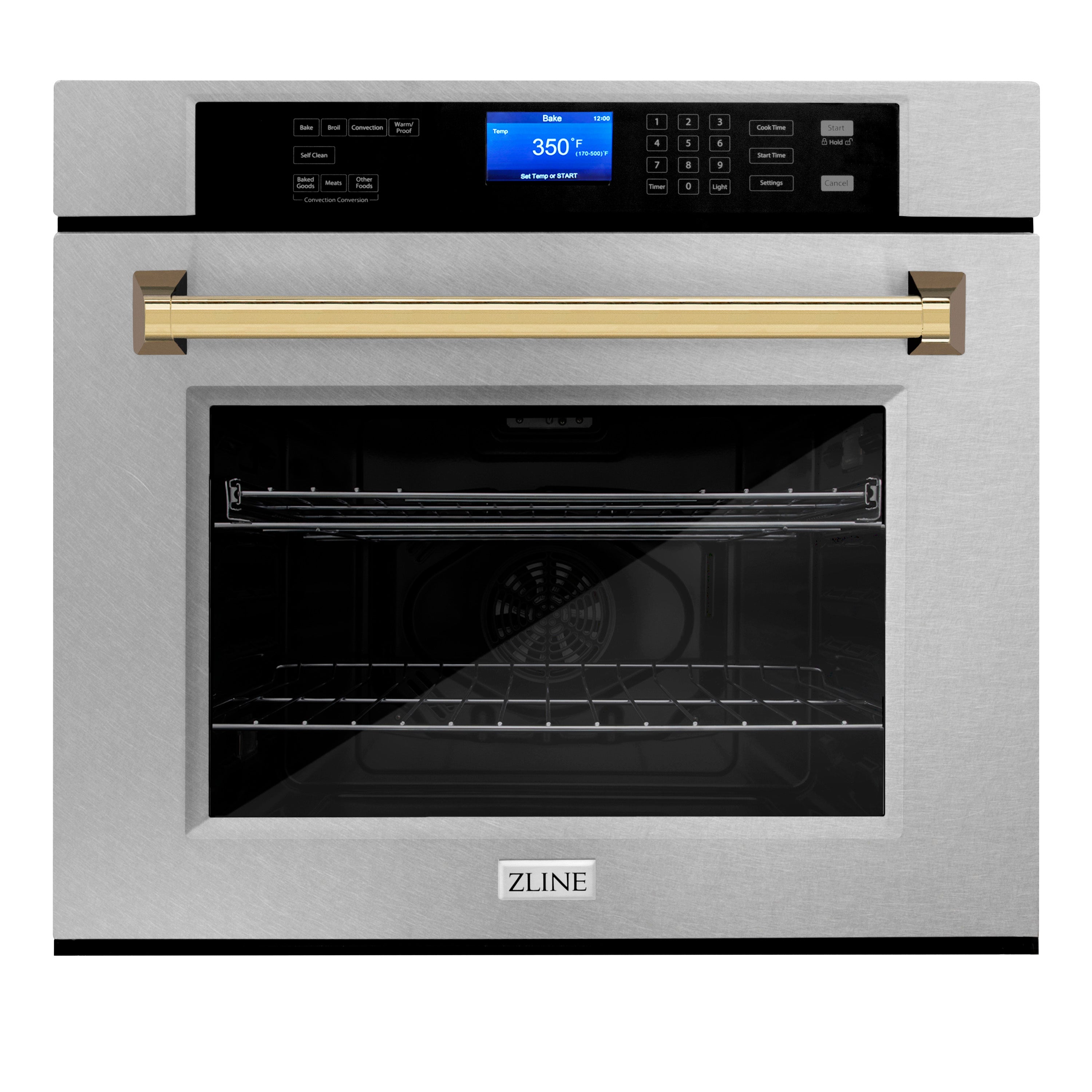 ZLINE 30" Autograph Edition Single Wall Oven with Self Clean and True Convection in Fingerprint Resistant Stainless Steel and Gold (AWSSZ-30-G)