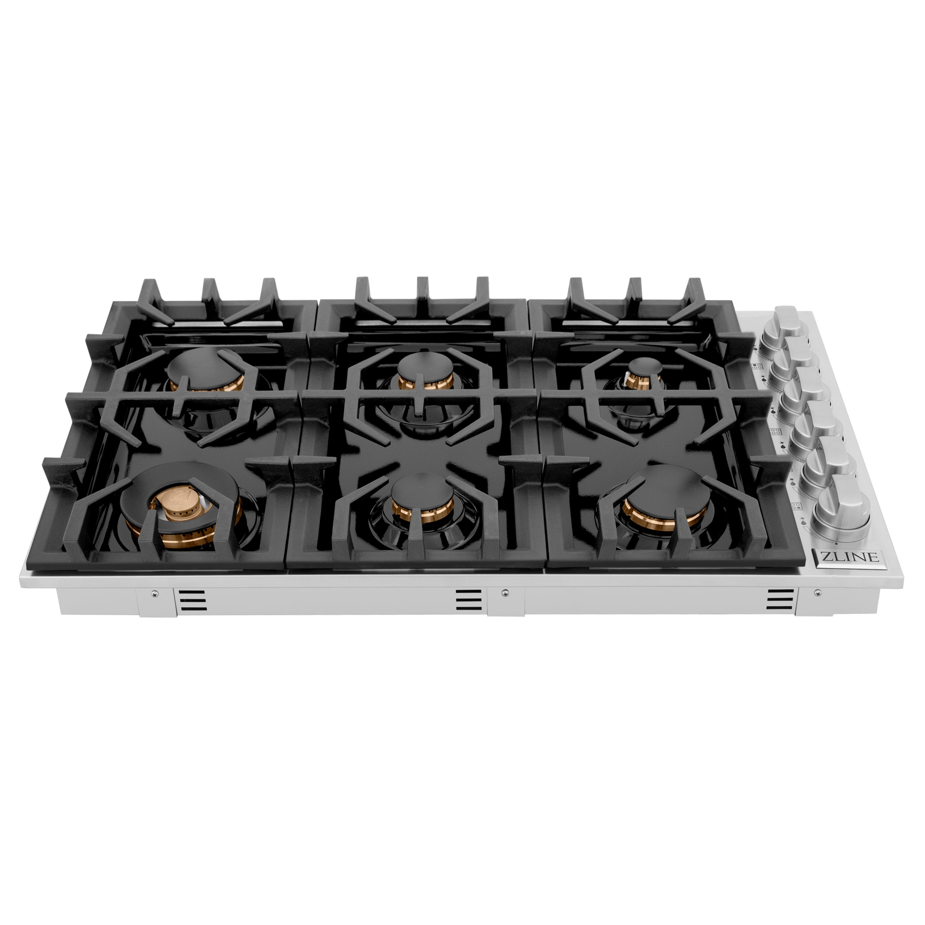 ZLINE 36" Gas Cooktop with 6 Gas Brass Burners and Black Porcelain Top (RC-BR-36-PBT)