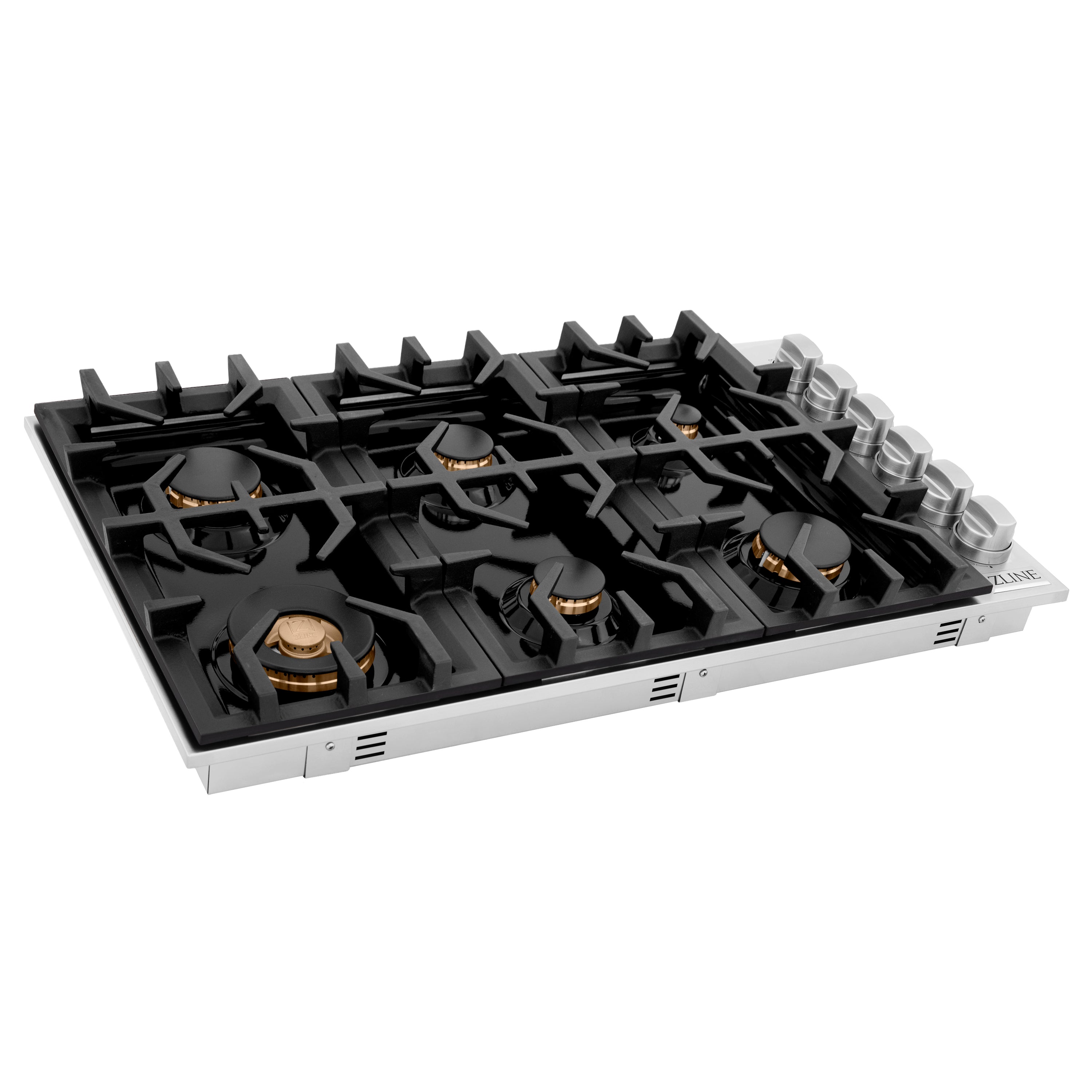 ZLINE 36" Gas Cooktop with 6 Gas Brass Burners and Black Porcelain Top (RC-BR-36-PBT)