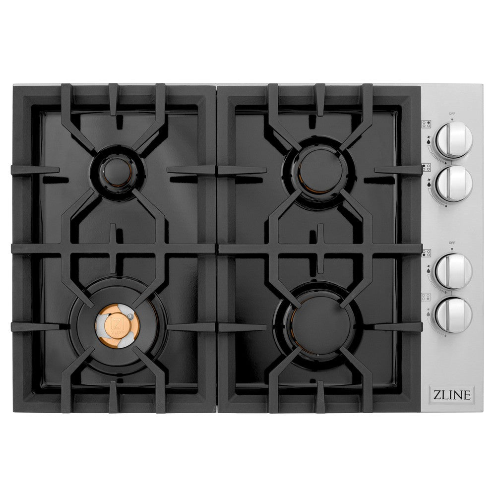 ZLINE 30" Gas Cooktop with 4 Gas Brass Burners and Black Porcelain Top (RC-BR-30-PBT)